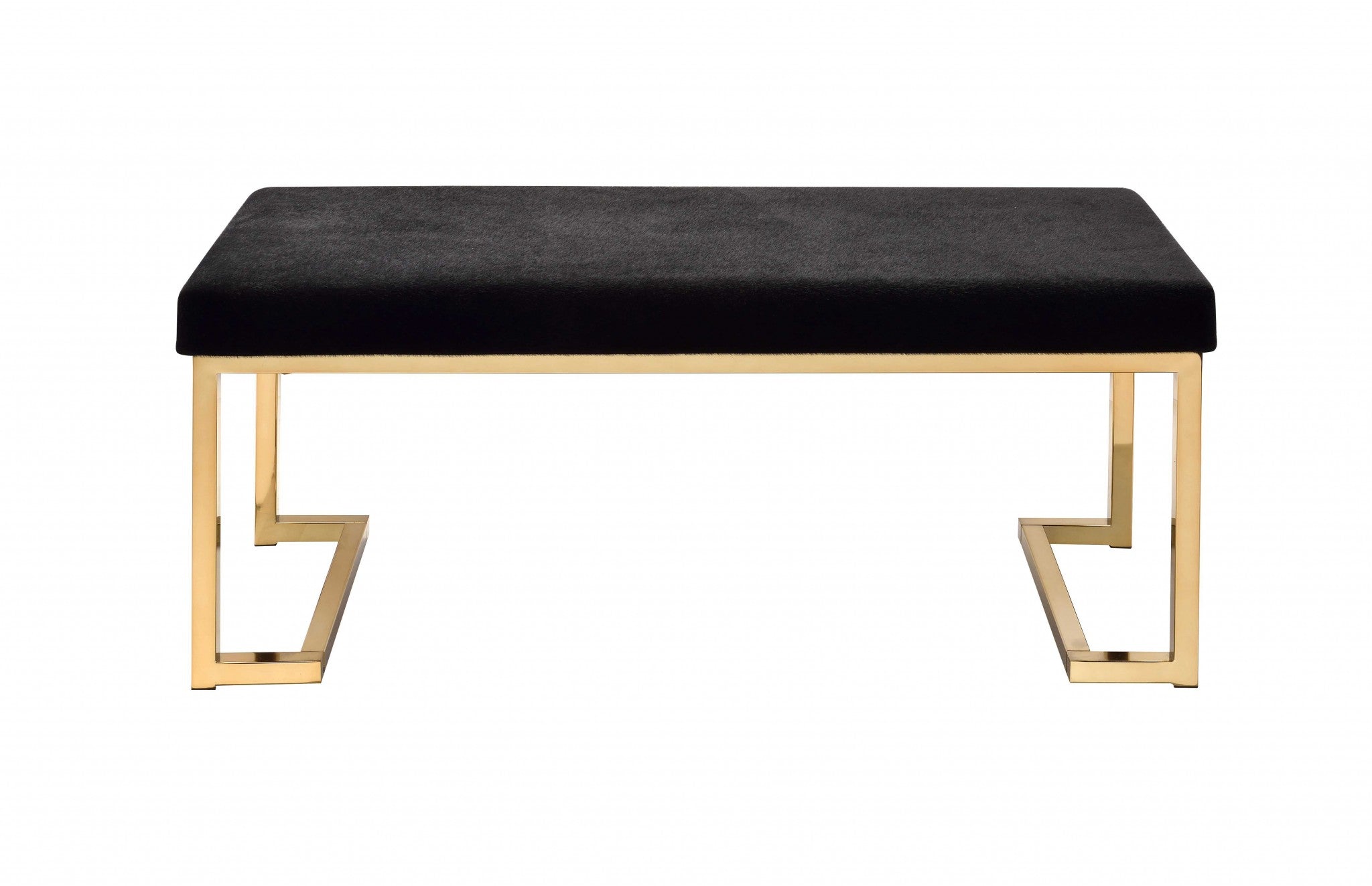 40" Black and Gold Faux Fur Bench