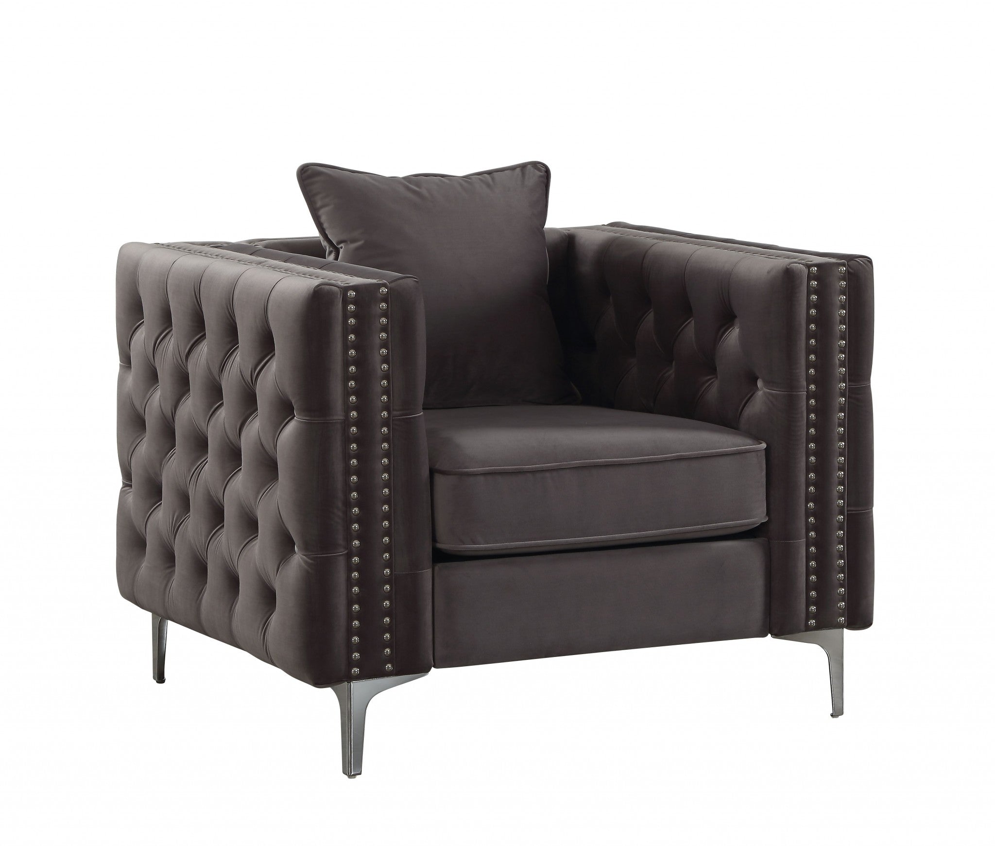 40" Dark Gray Velvet Tuxedo Chair