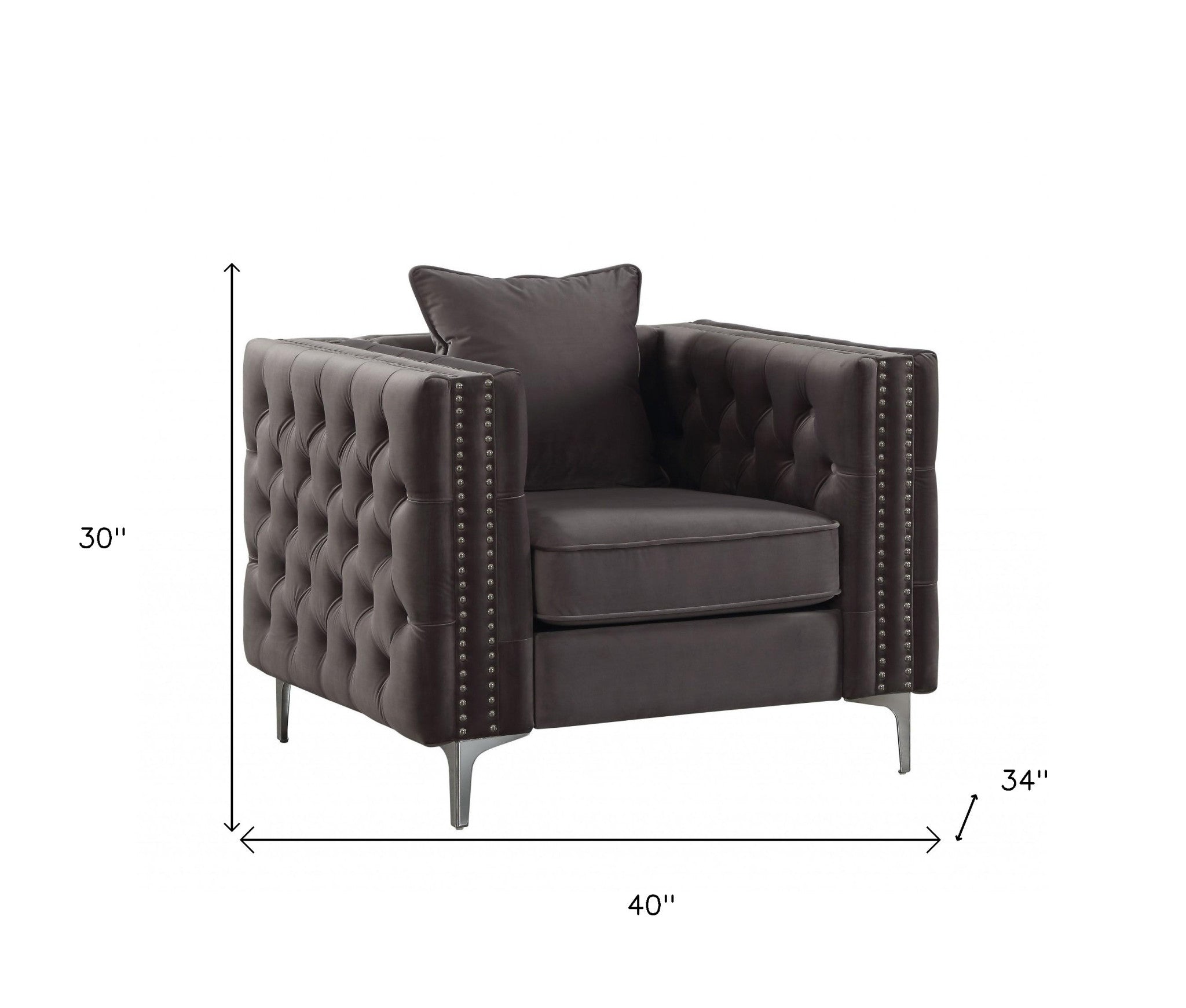 40" Dark Gray Velvet Tuxedo Chair