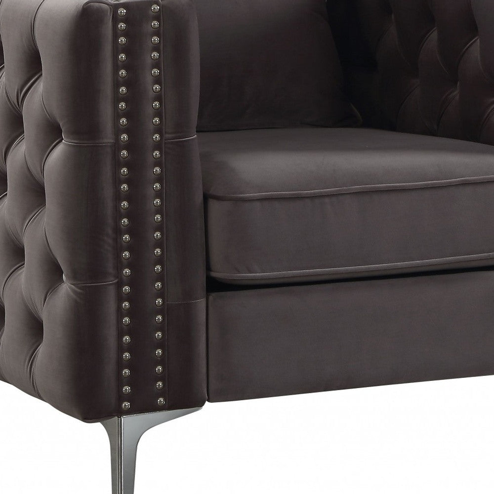 40" Dark Gray Velvet Tuxedo Chair