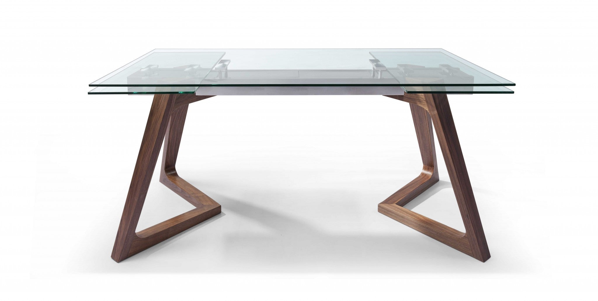 63 X 35 X 30 Walnut Glass Stainless Steel Extendable Dining Table-0