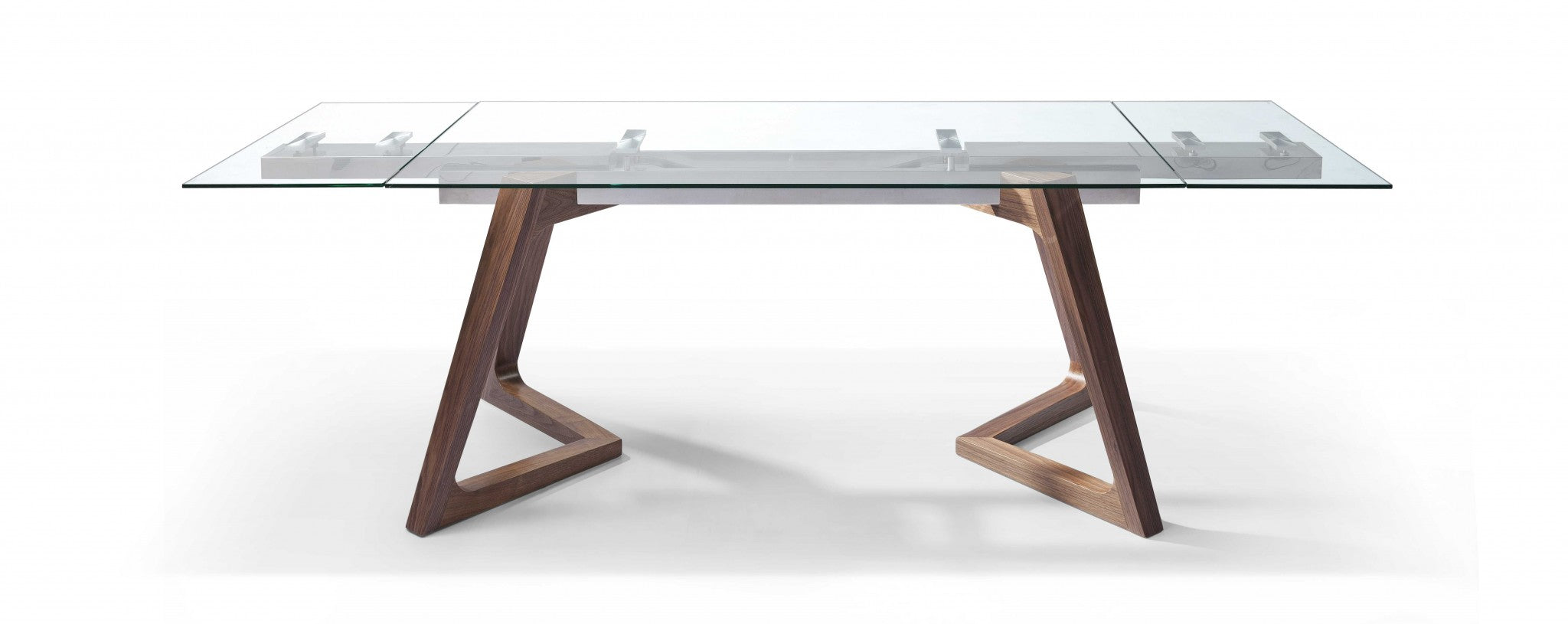 63 X 35 X 30 Walnut Glass Stainless Steel Extendable Dining Table-1