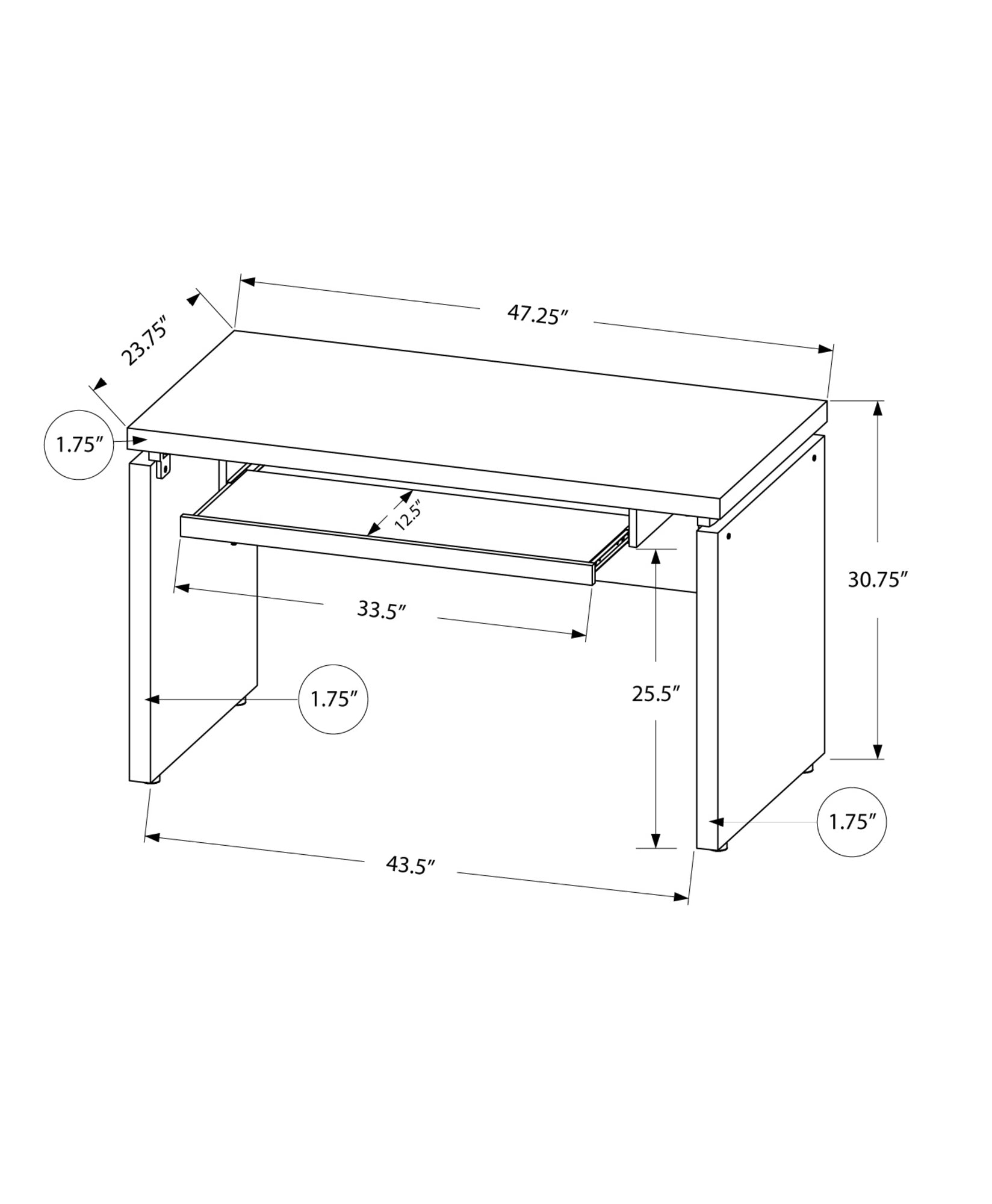 30.75" Particle Board Computer Desk-3