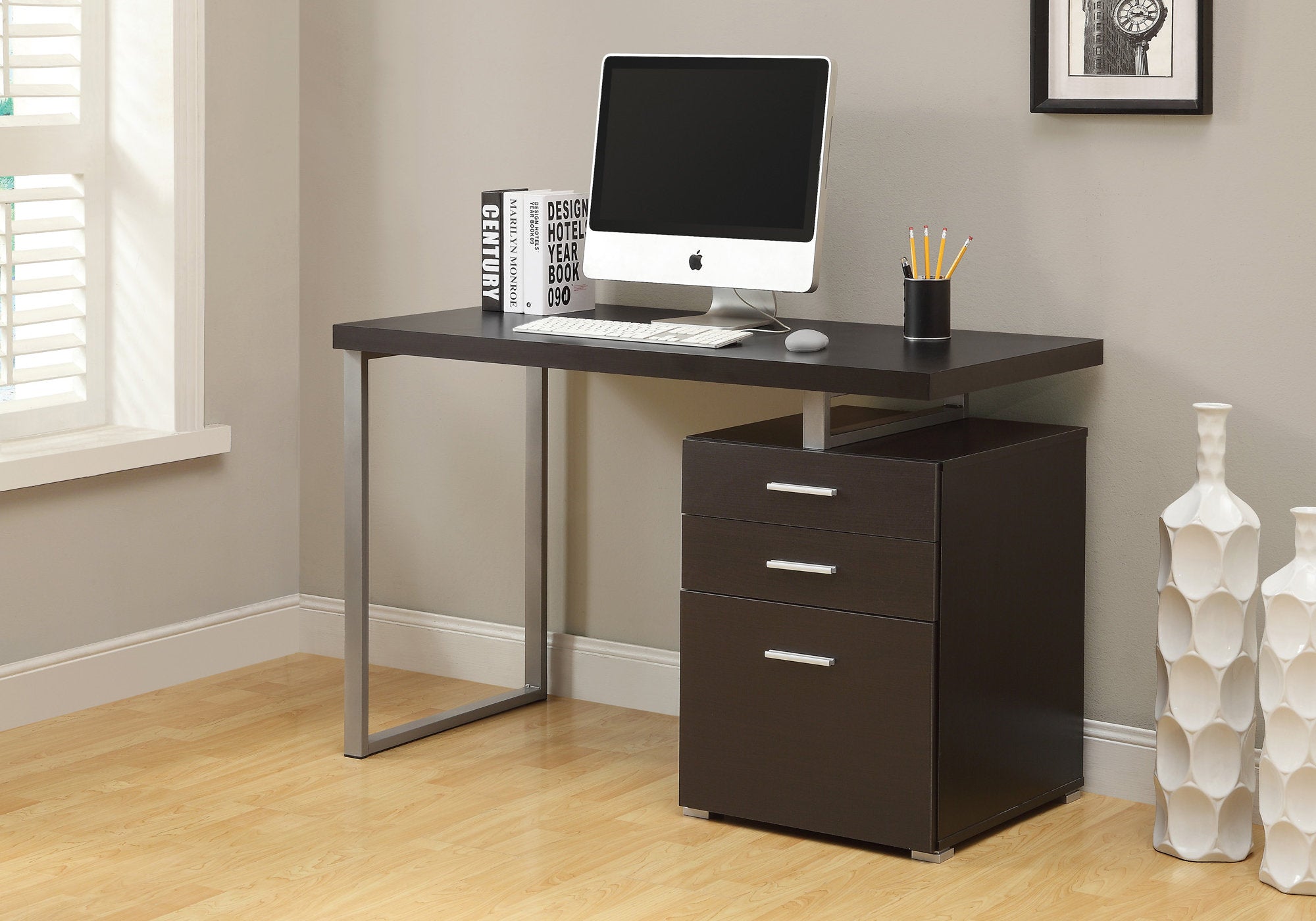 24" Brown Rectangular Computer Desk With Two Drawers-1