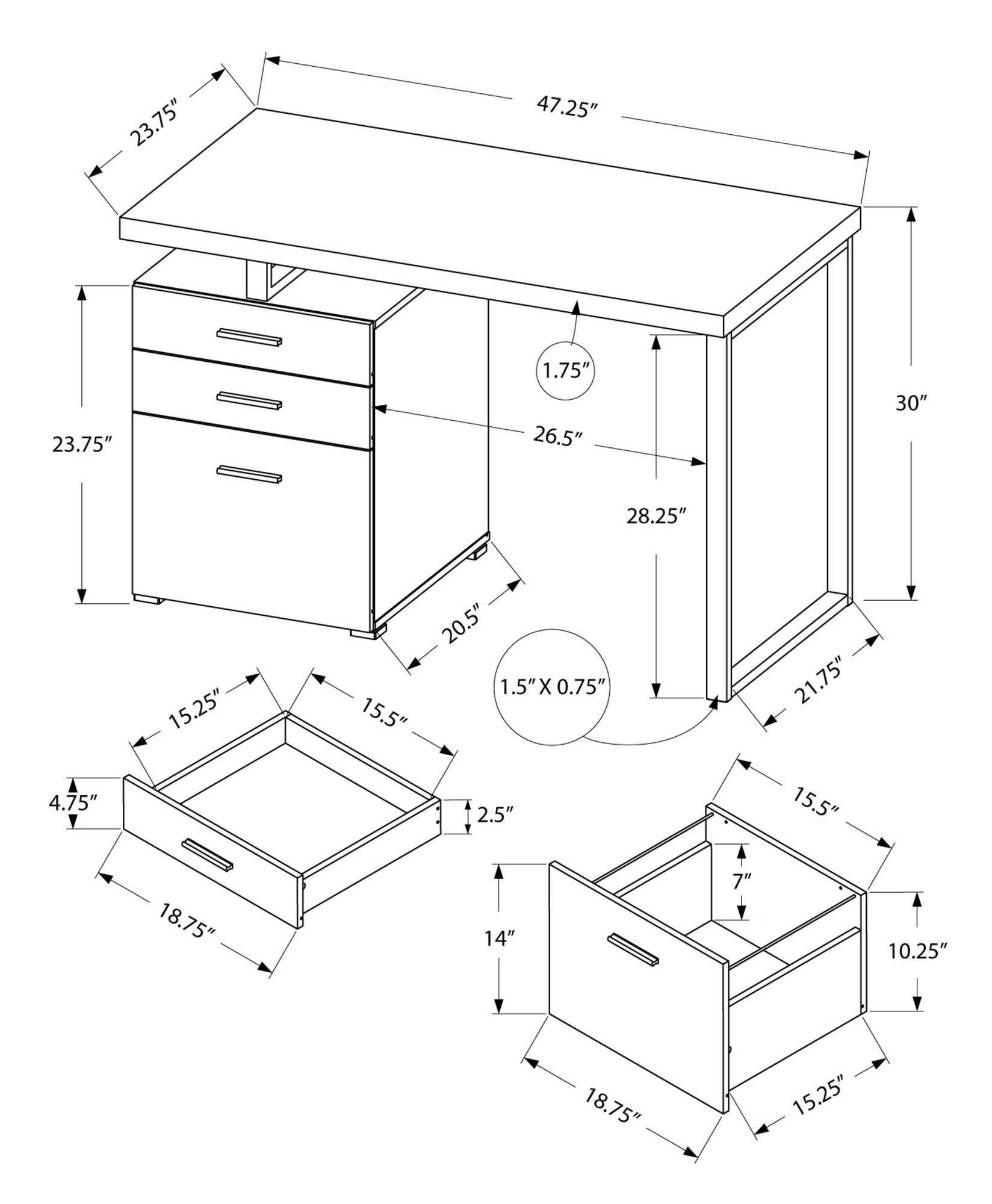 24" Brown Rectangular Computer Desk With Two Drawers-3