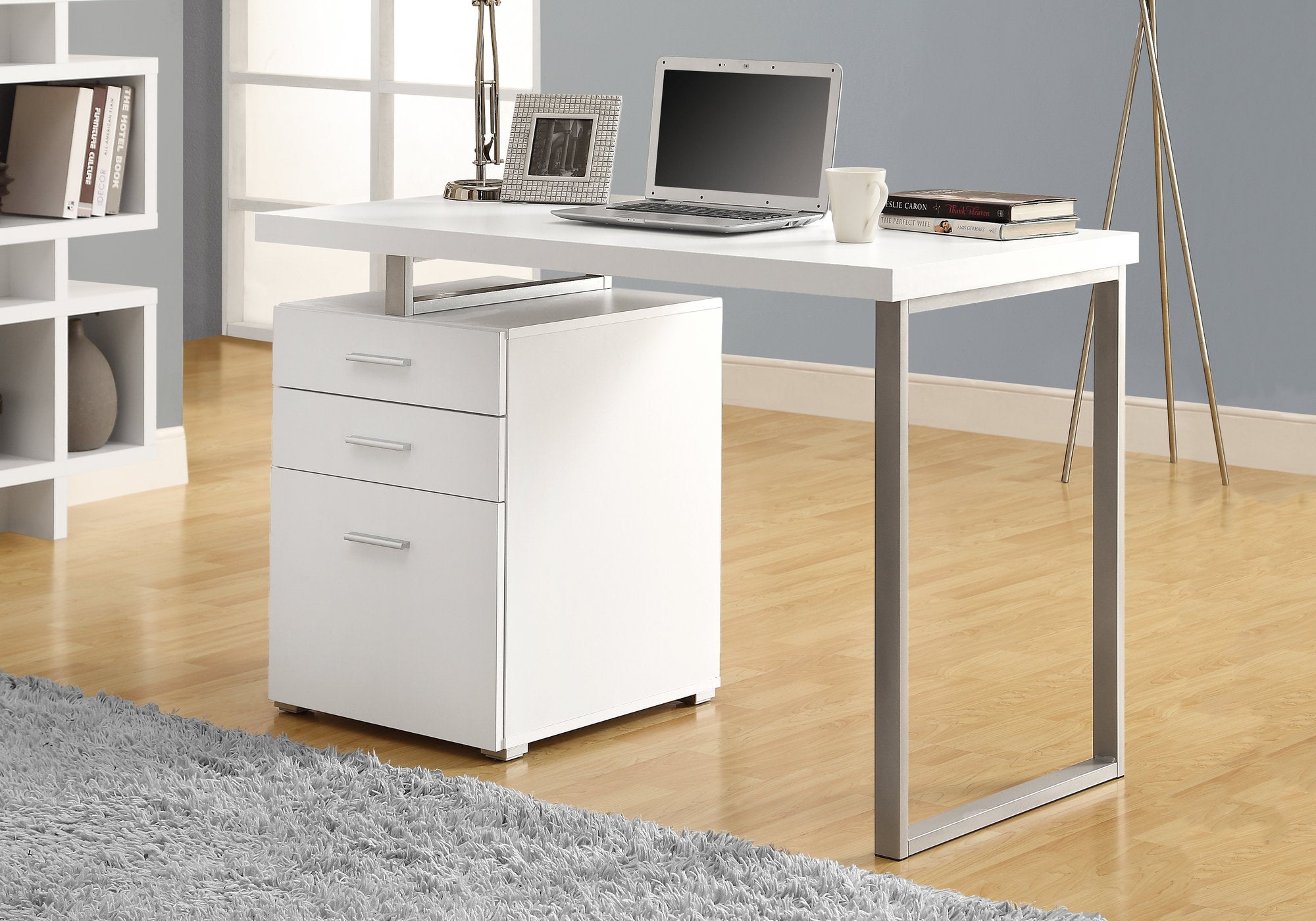 24" Silver Rectangular Computer Desk With Three Drawers-1