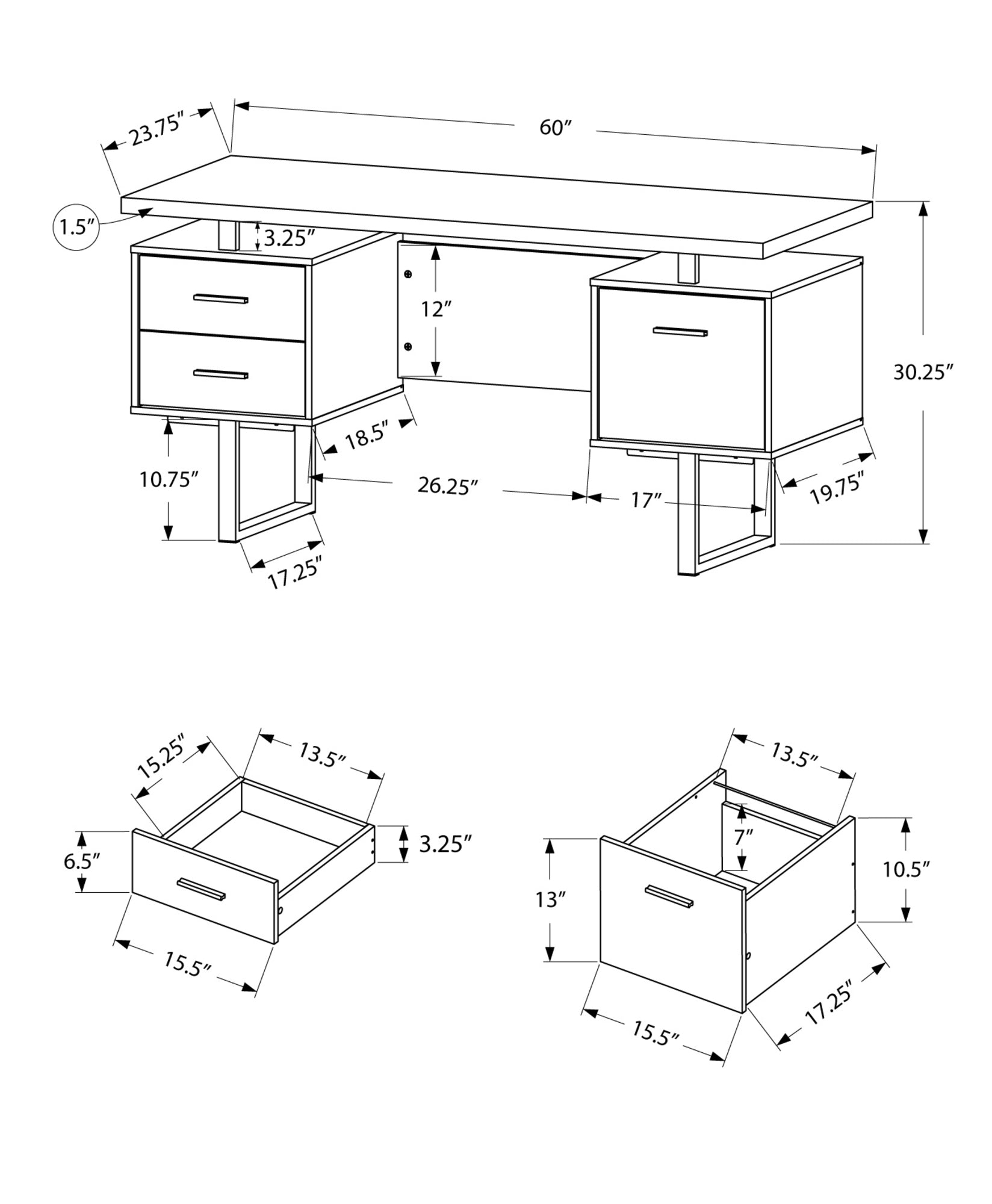 24" Brown Rectangular Computer Desk With Three Drawers-2