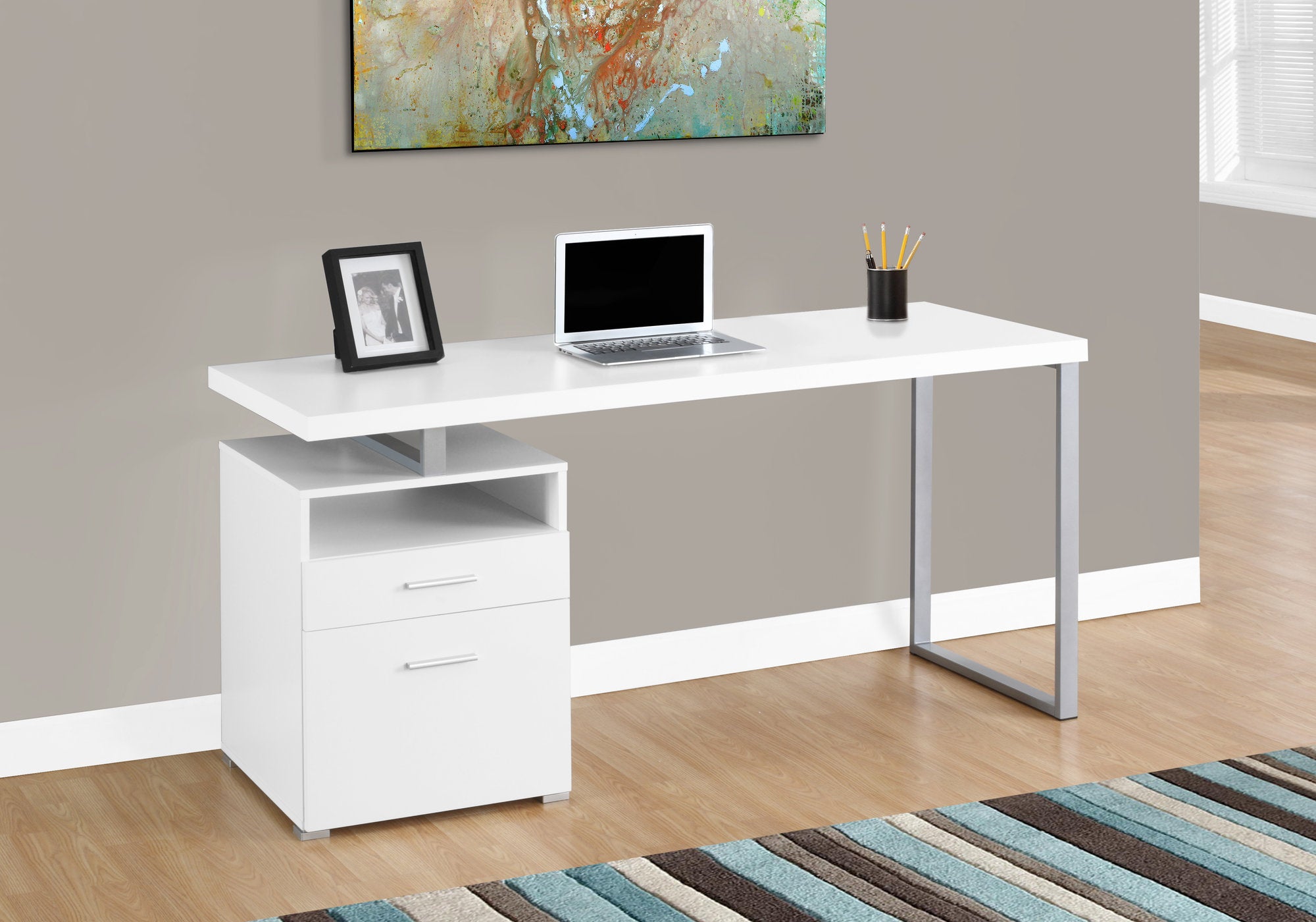 30" White Particle Board and Silver Metal Computer Desk-0