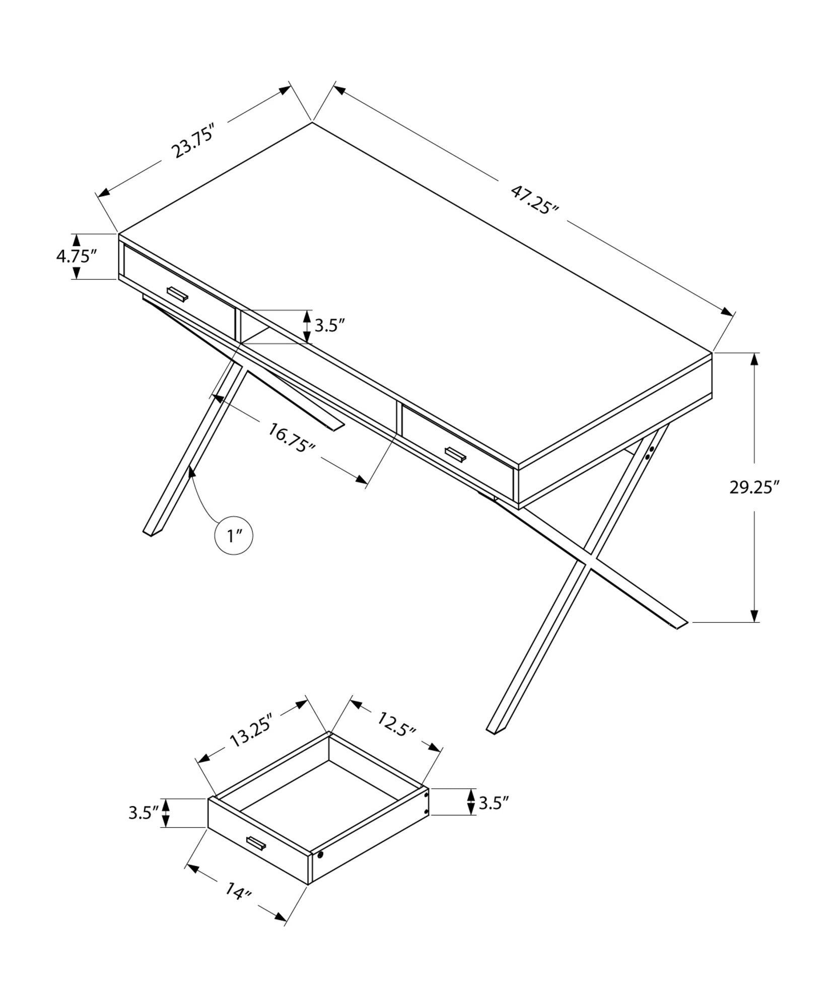 24" White Rectangular Computer Desk With Two Drawers-2