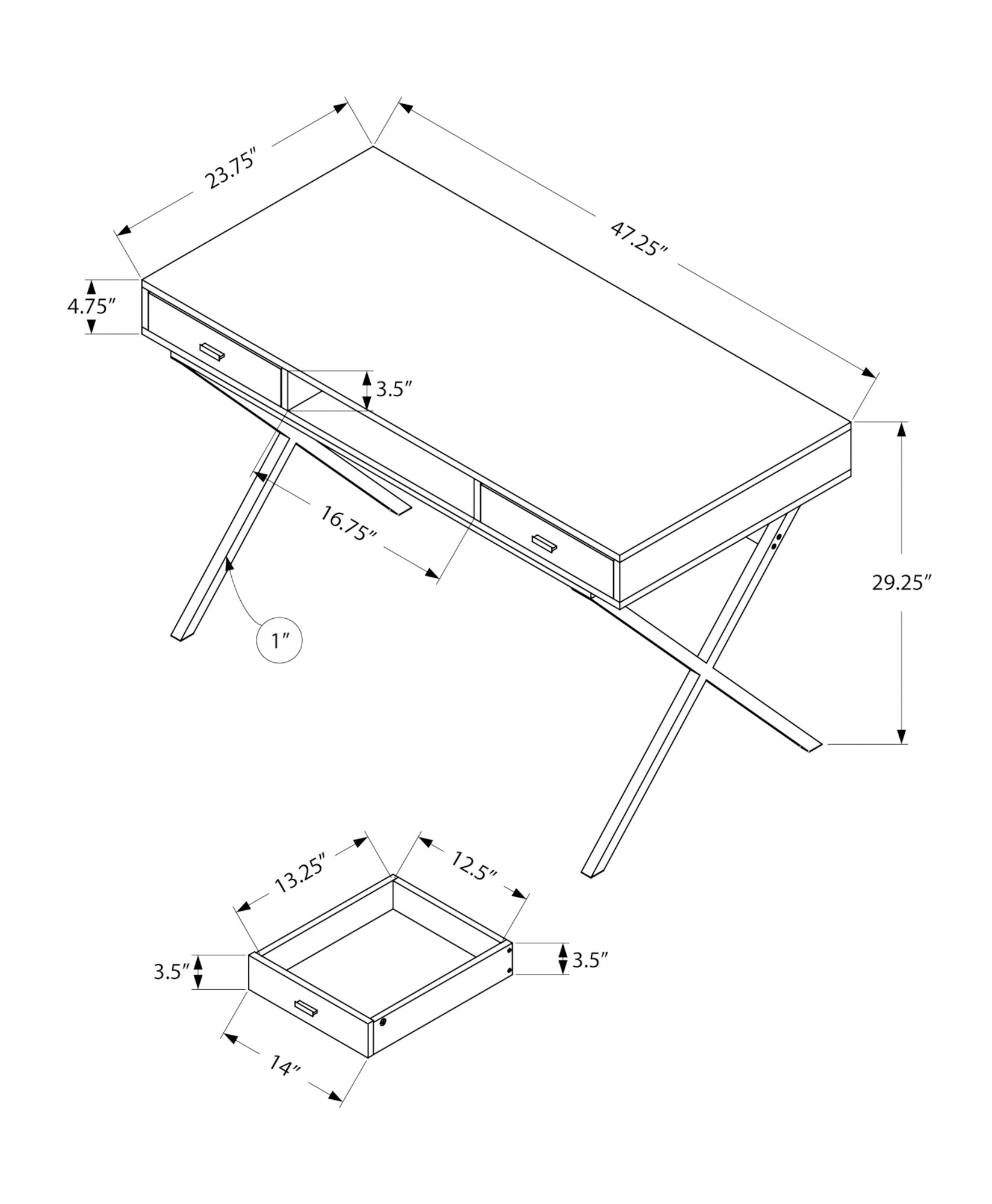 24" Brown Rectangular Computer Desk With Two Drawers-2