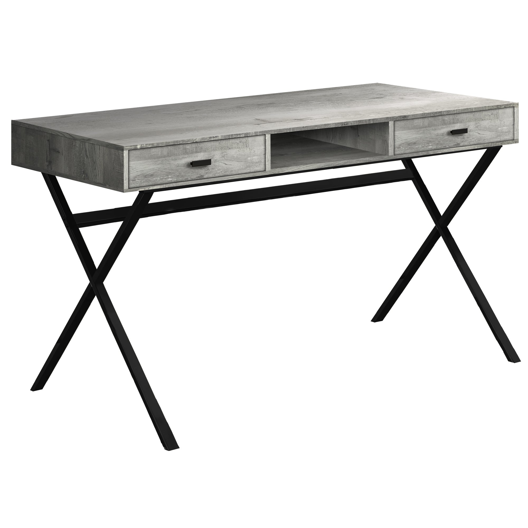 29.25" Grey Reclaimed Wood Particle Board and Black Metal Computer Desk-1