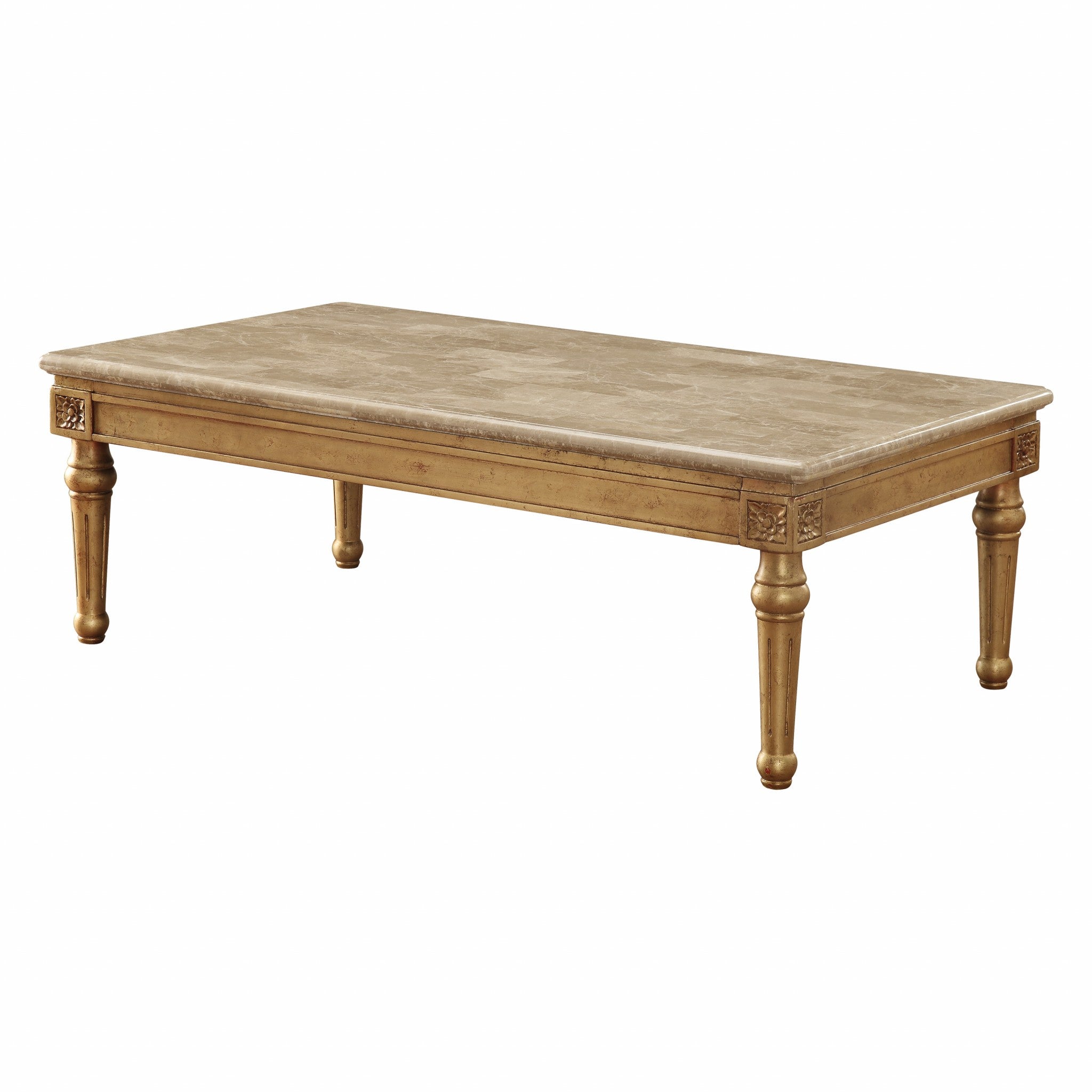 32" X 57" X 20" Marble Antique Gold Wood Coffee Table-0