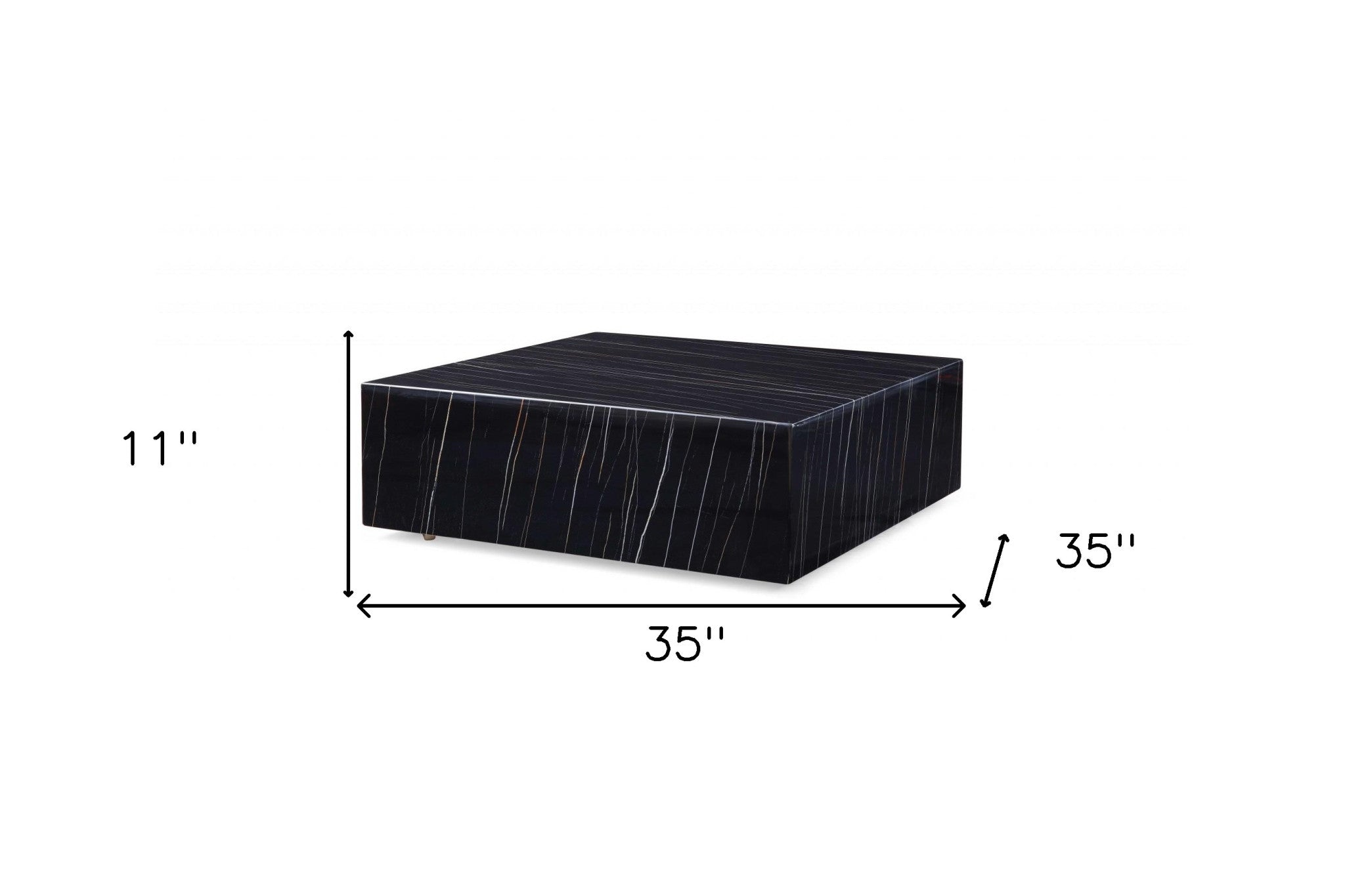 35" Black Marble Square Coffee Table