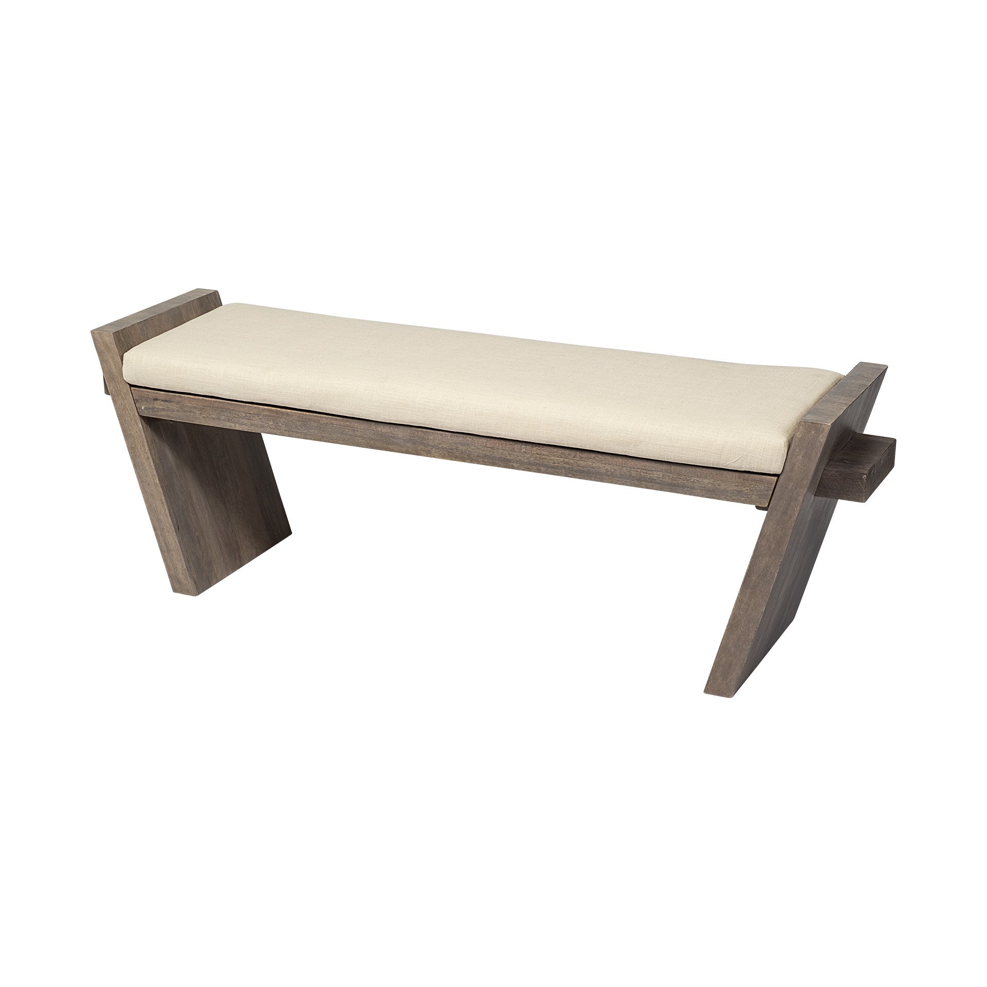 58" Off-White Wood and Linen Entryway Bench