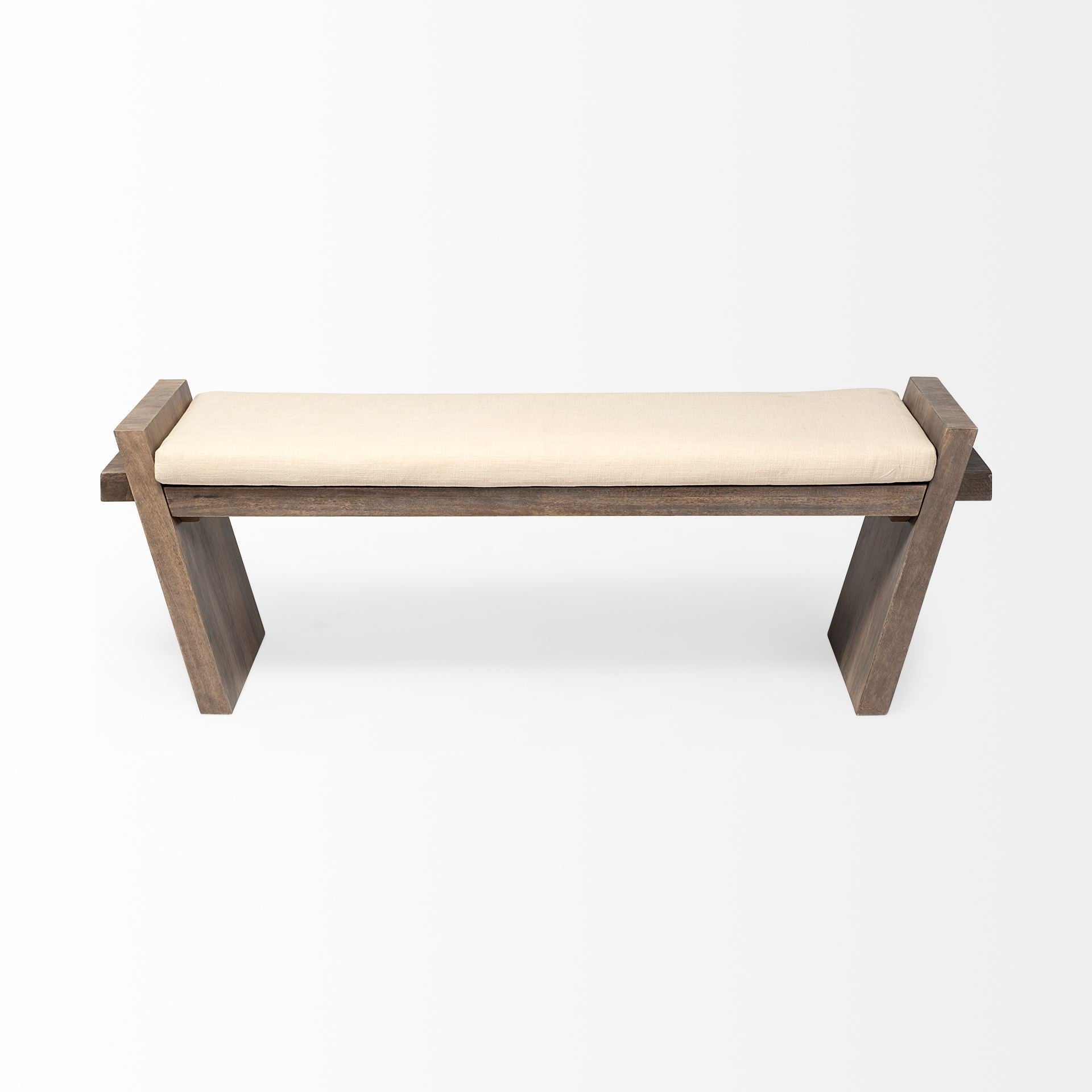 58" Off-White Wood and Linen Entryway Bench