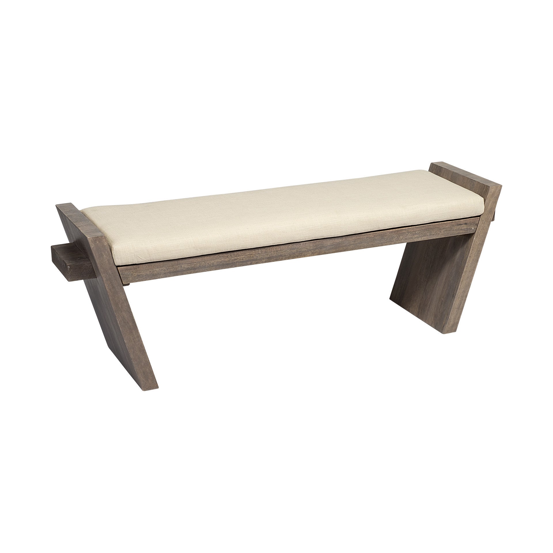 58" Off-White Wood and Linen Entryway Bench