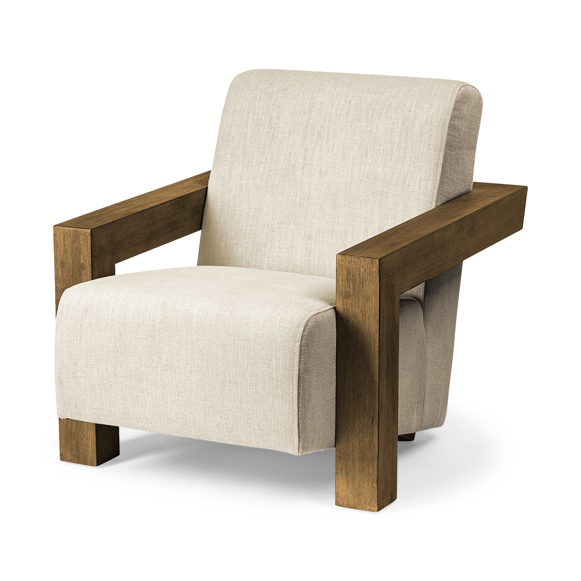 34" Modern Cream Fabric and Wood Deep Chair