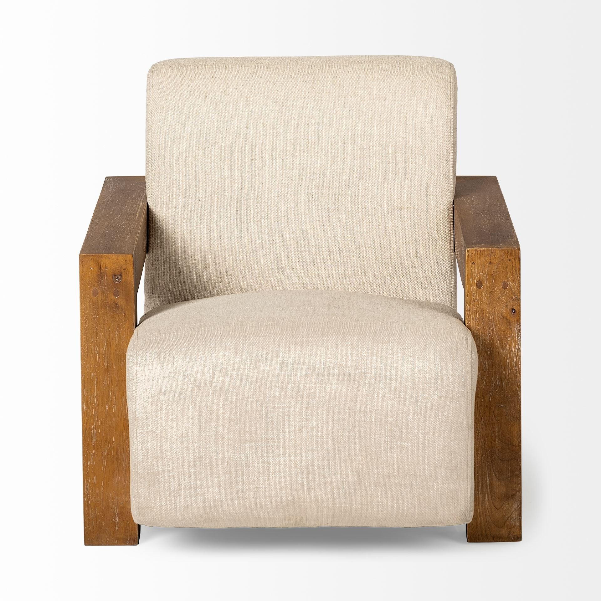 34" Modern Cream Fabric and Wood Deep Chair