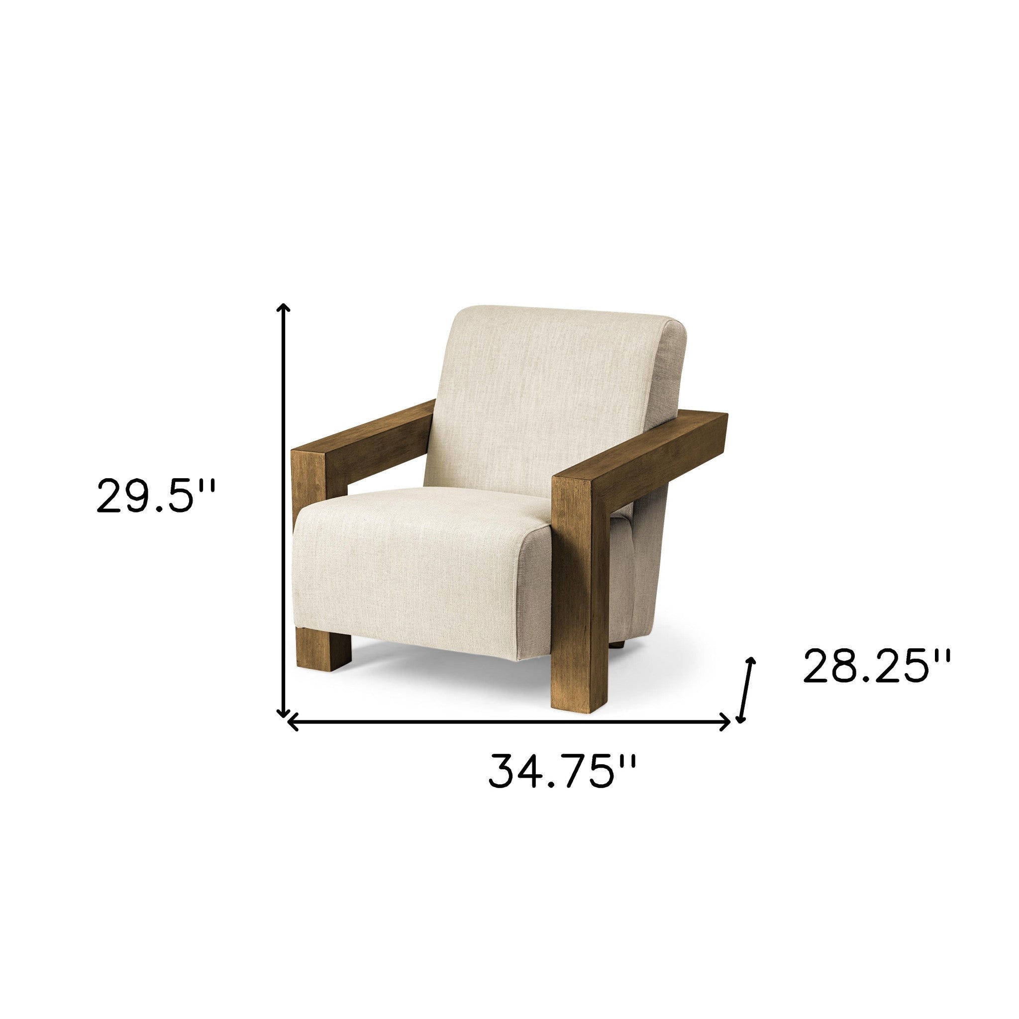 34" Modern Cream Fabric and Wood Deep Chair