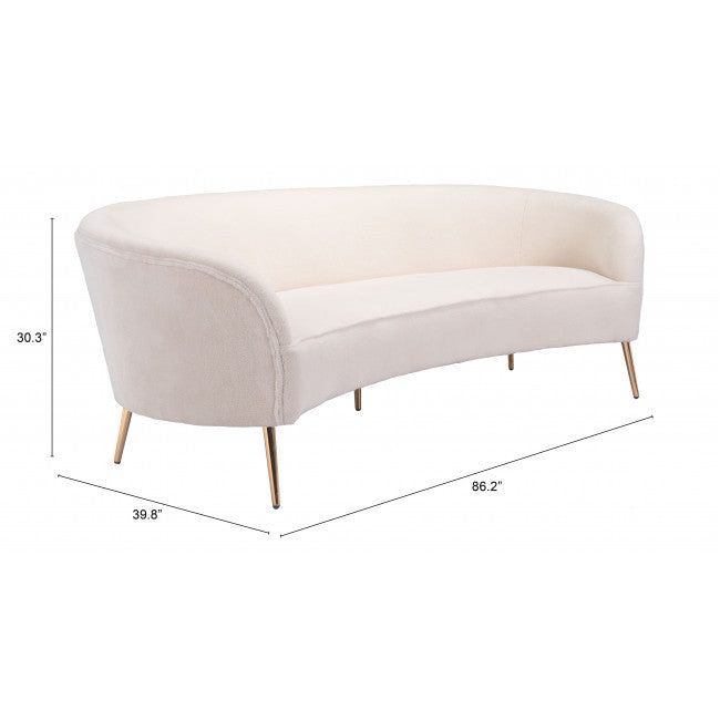 86" White And Gold Curved Sofa