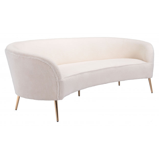 86" White And Gold Curved Sofa