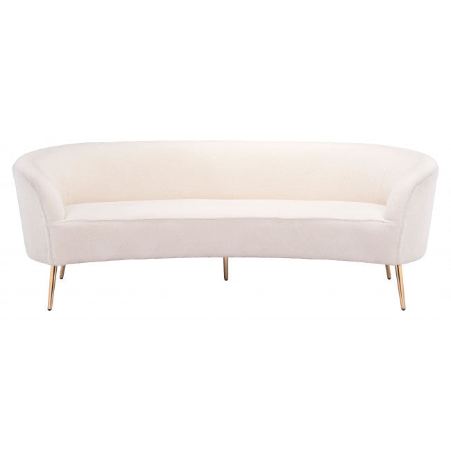 86" White And Gold Curved Sofa