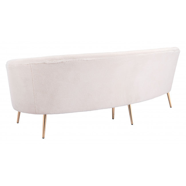 86" White And Gold Curved Sofa