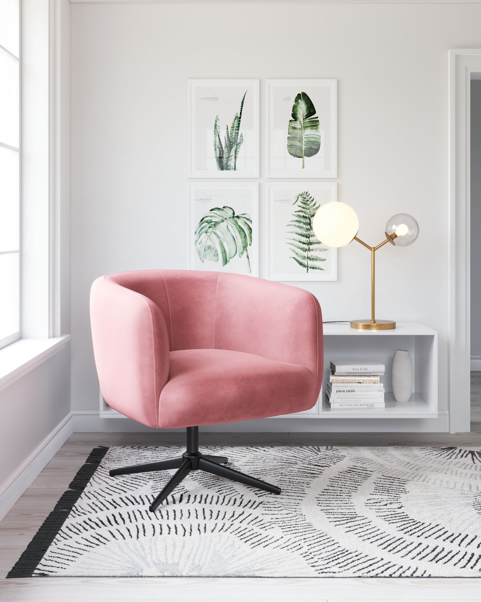 30" Pink Velvet Swivel Barrel Chair