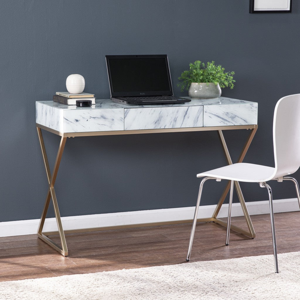 Faux Marble Writing Desk with Storage-0