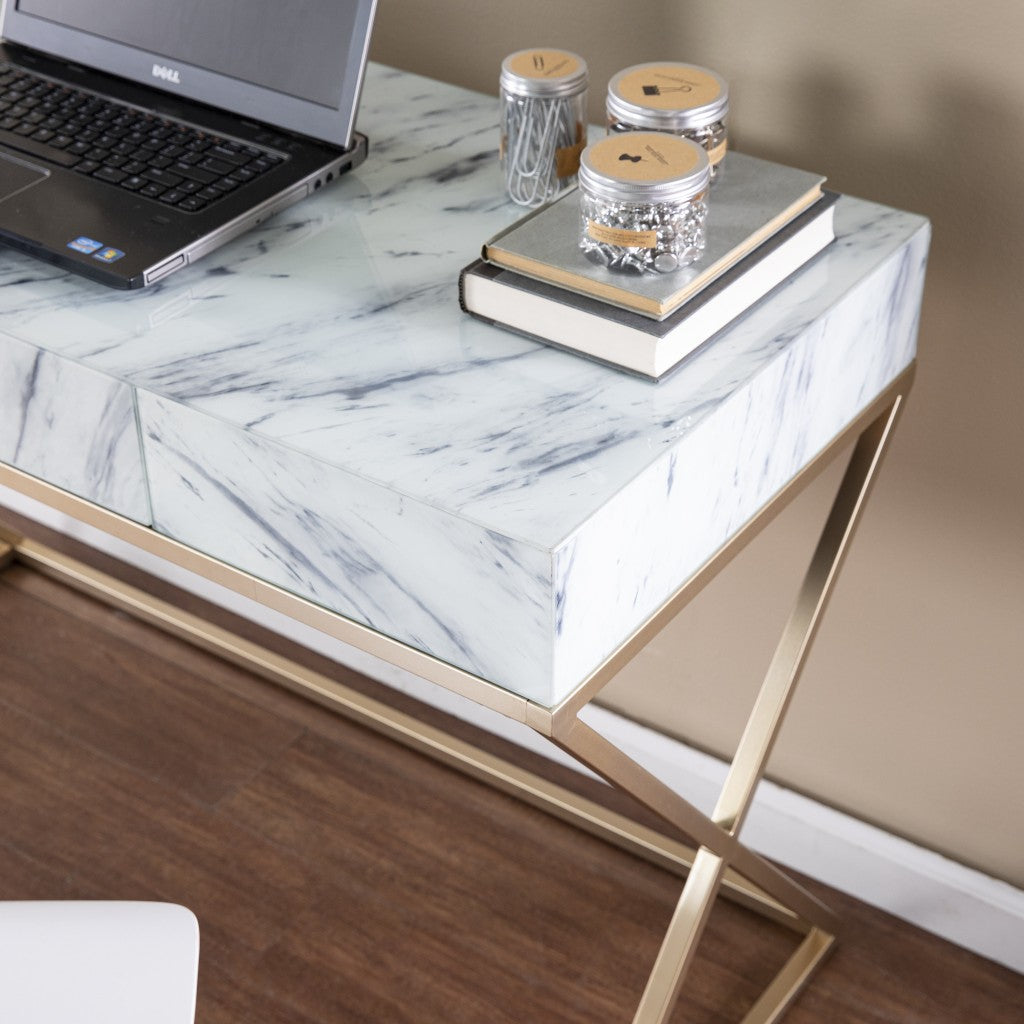 Faux Marble Writing Desk with Storage-1