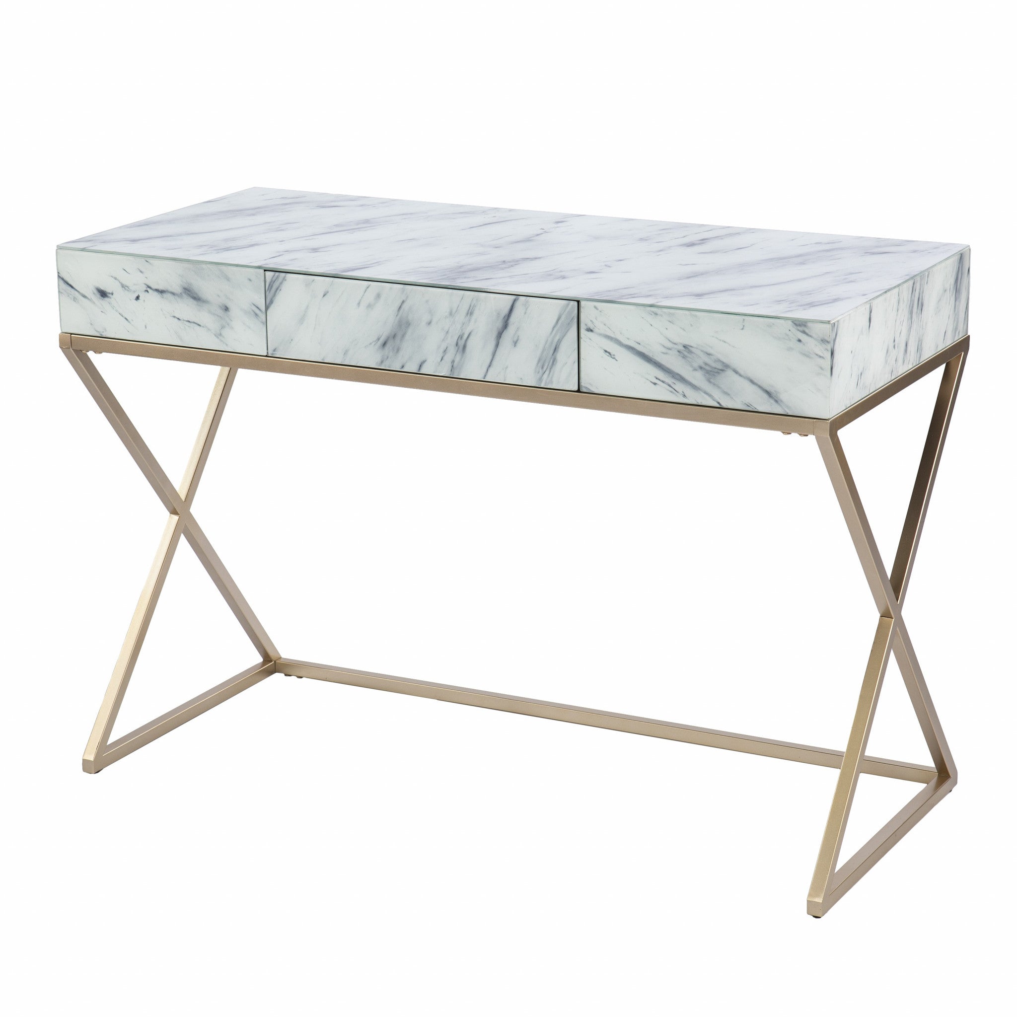 Faux Marble Writing Desk with Storage-3