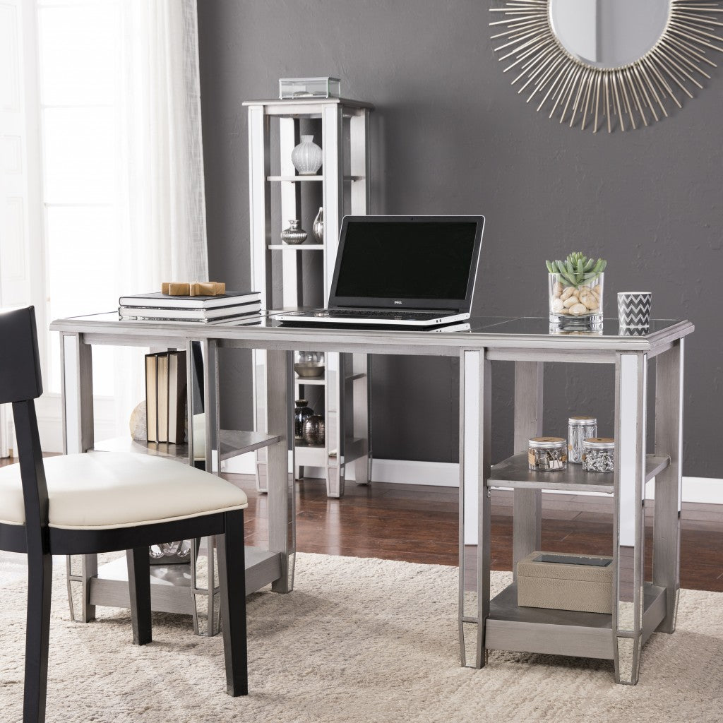 Matte Silver Mirrored Desk-0