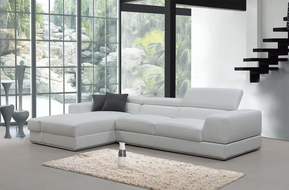 Contemporary White Leather Left Facing Wide Arm Sectional Sofa-0