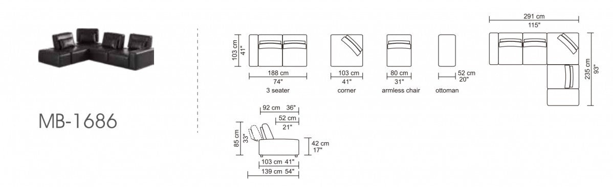 115" Gray L-Shaped Modular Sofa