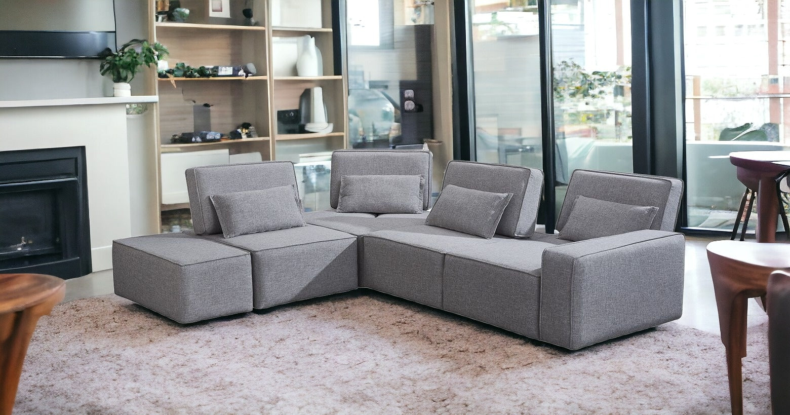 115" Gray L-Shaped Modular Sofa