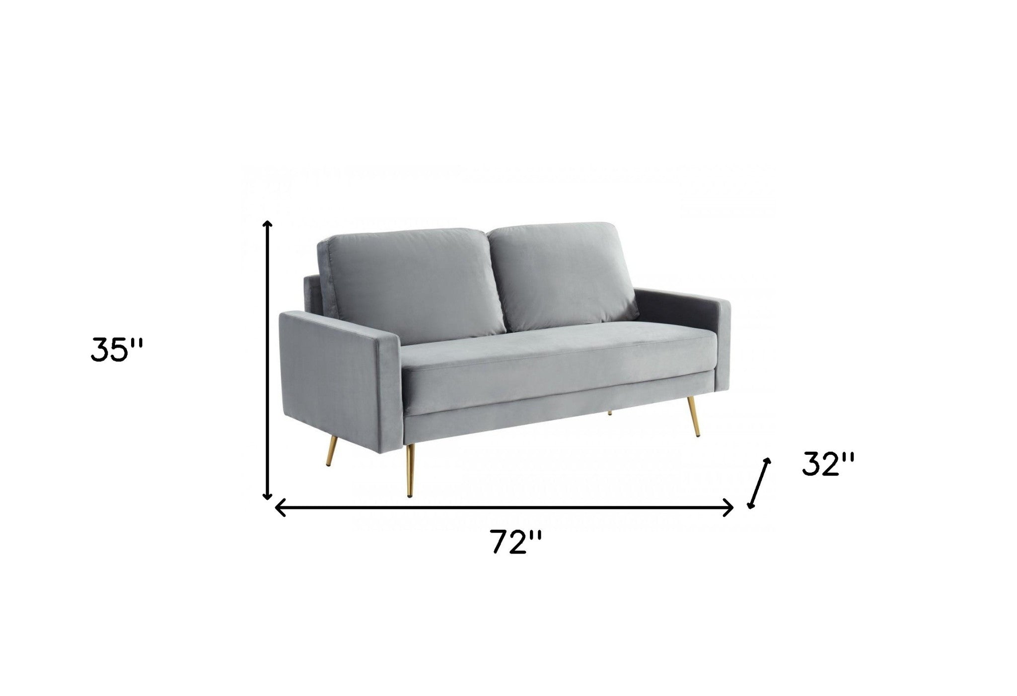 72" Gray Velvet Mid-Century Modern Sofa