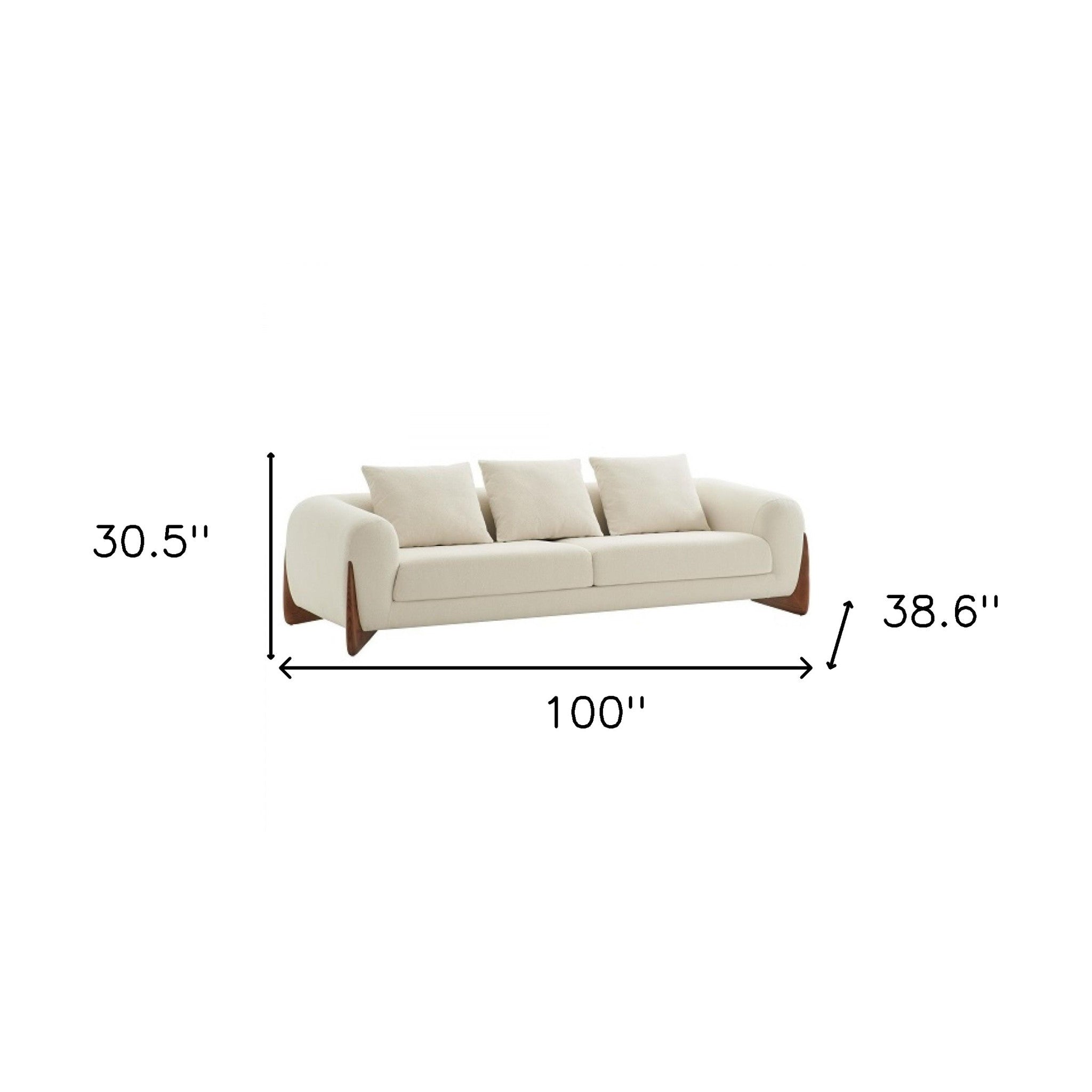 100" Cream Modern Round Arm Sofa