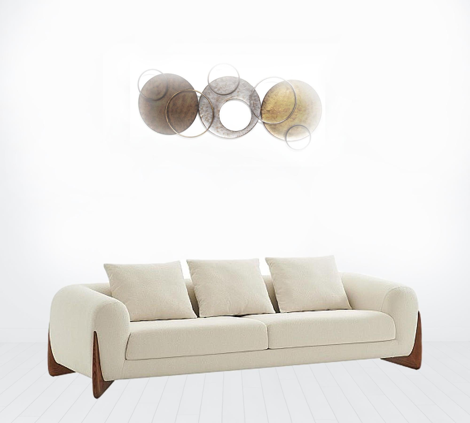 100" Cream Modern Round Arm Sofa