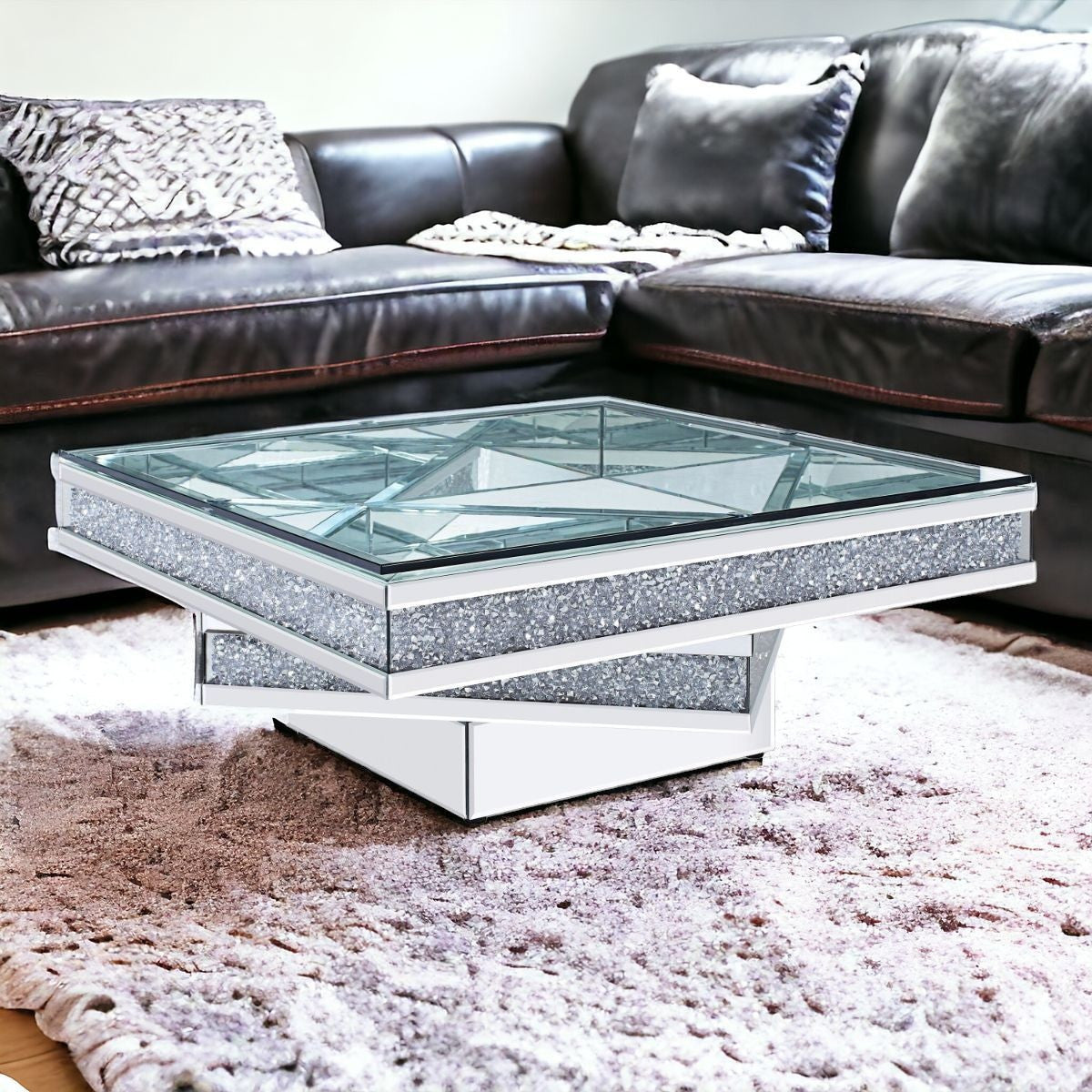 39" Silver Mirrored Coffee Table