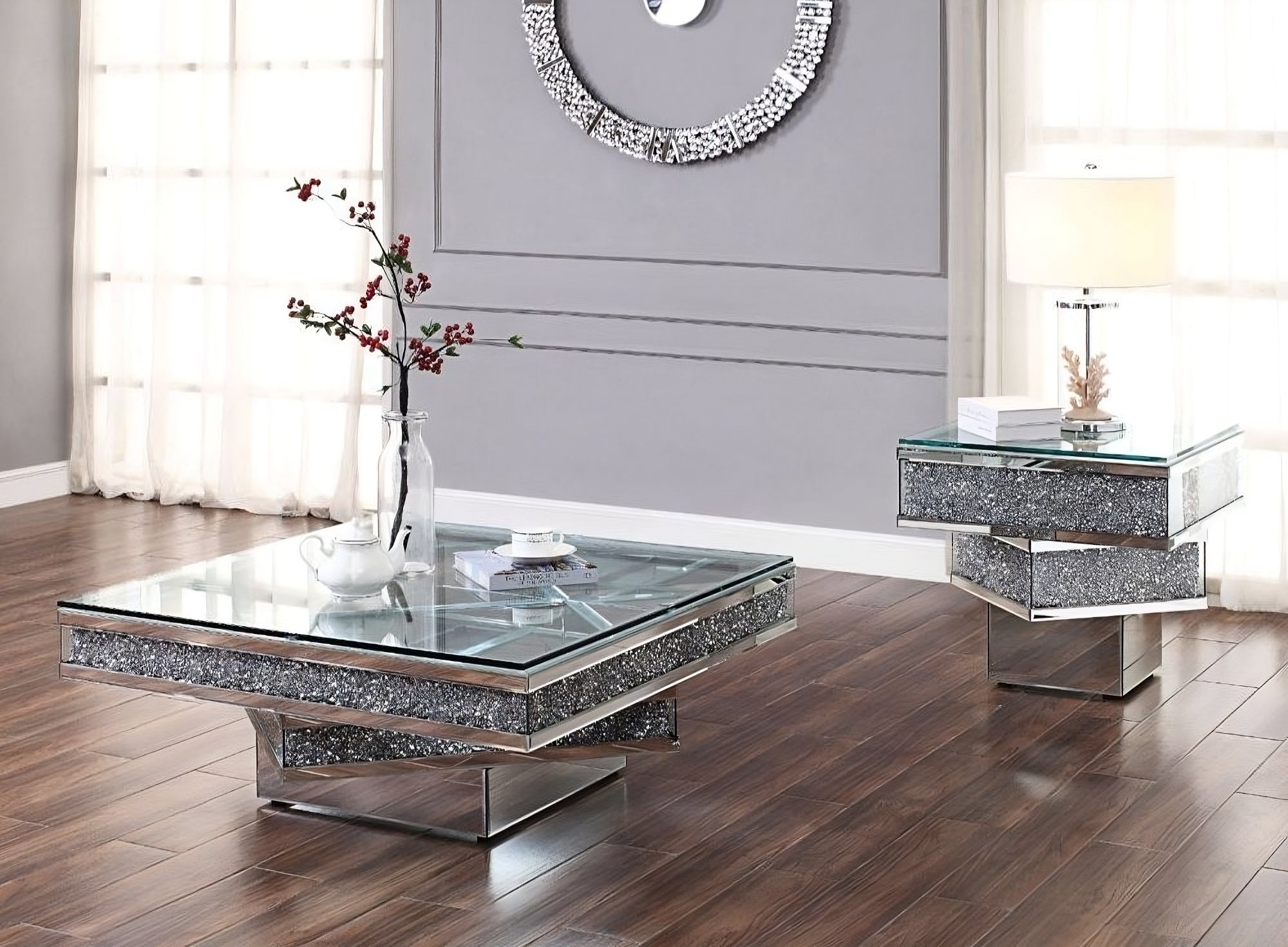 39" Silver Mirrored Coffee Table