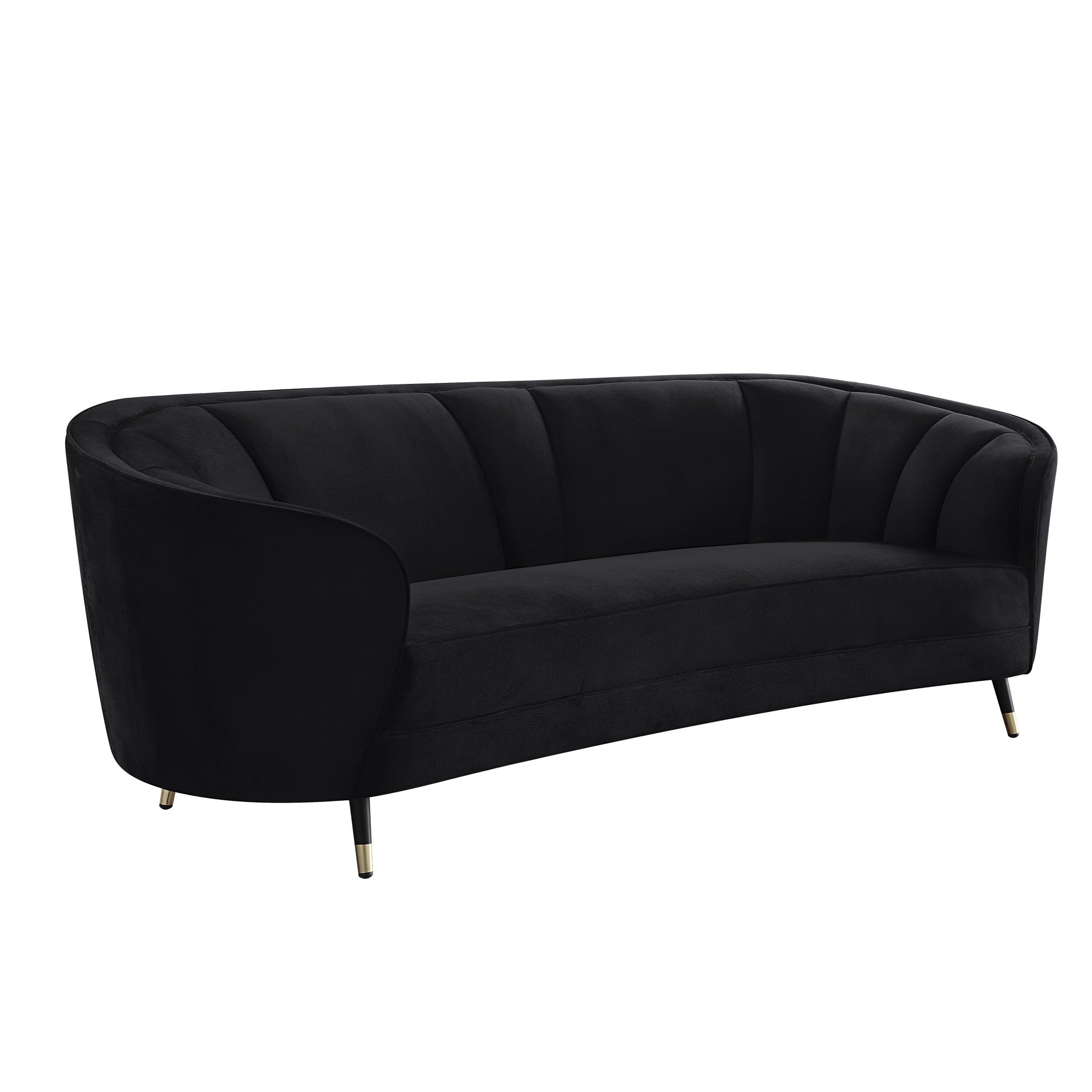 92" Black Curved Velvet Sofa