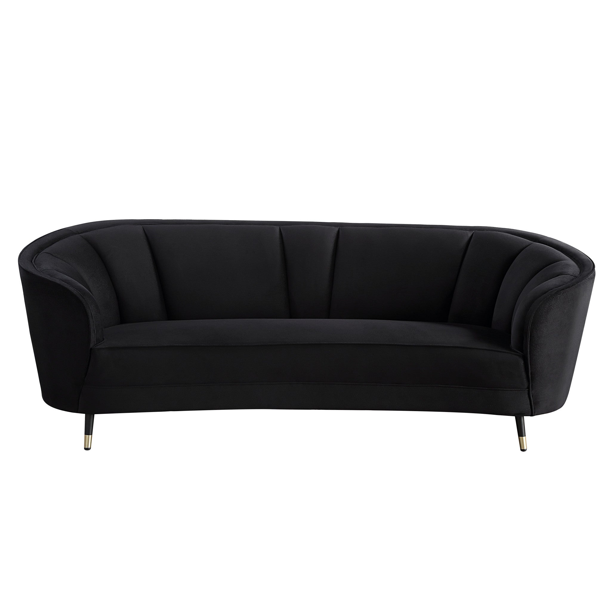 92" Black Curved Velvet Sofa