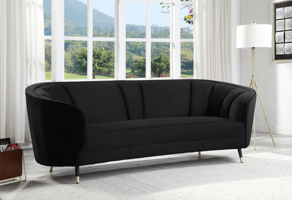 92" Black Curved Velvet Sofa