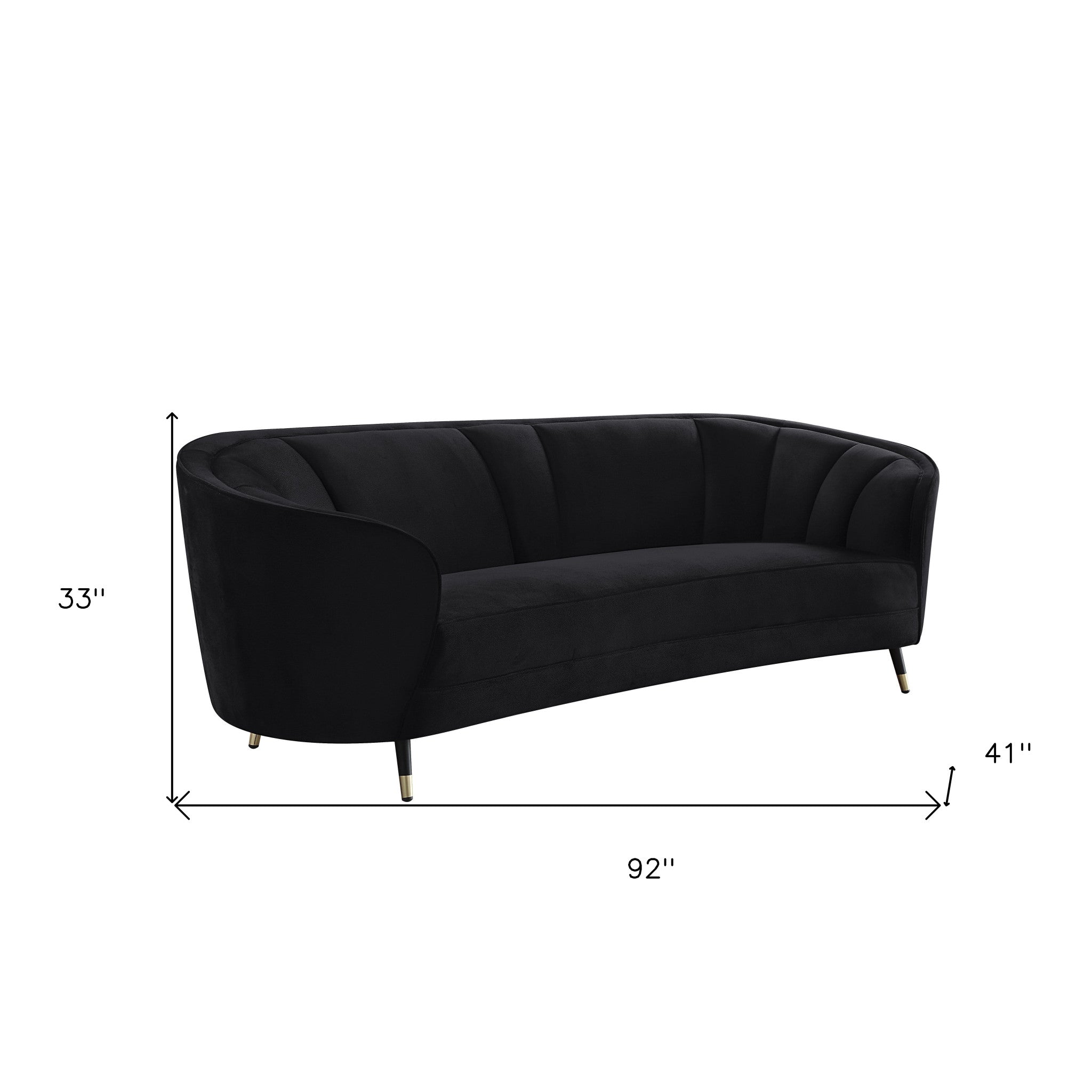 92" Black Curved Velvet Sofa