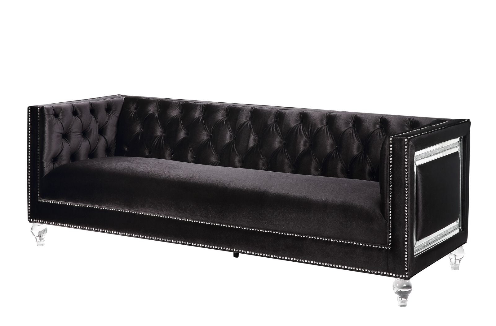 89" Black and Silver Velvet Tuxedo Sofa