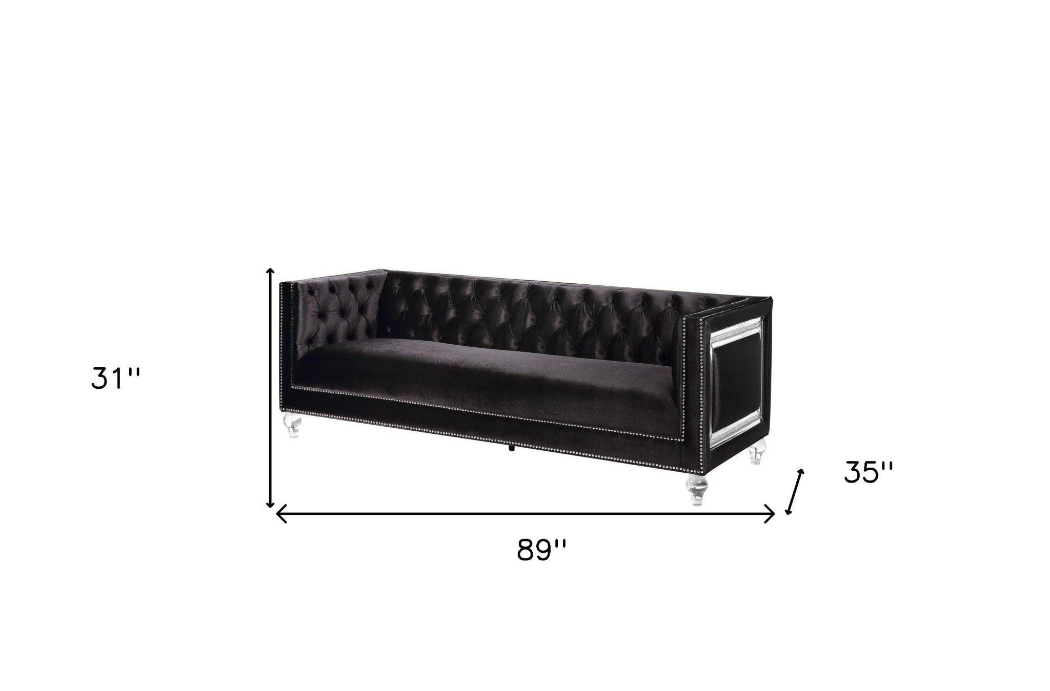 89" Black and Silver Velvet Tuxedo Sofa