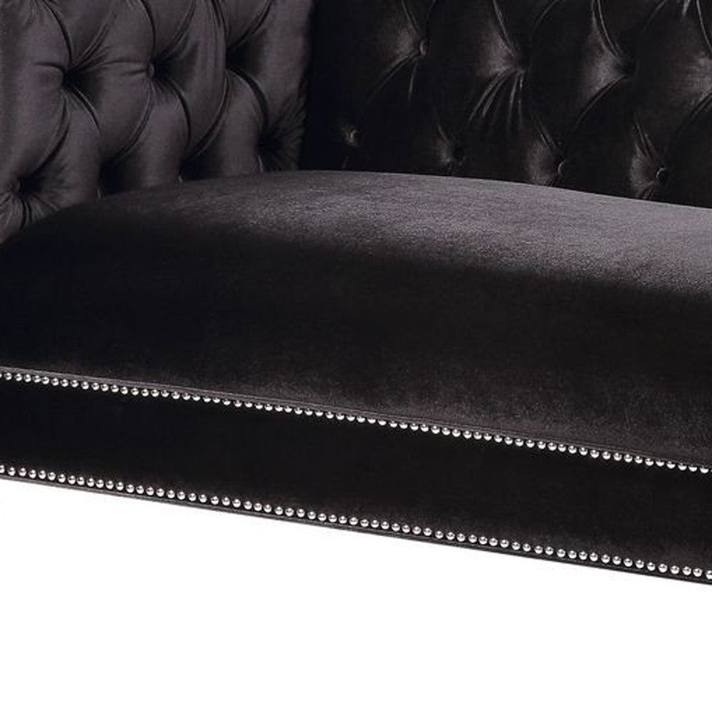 89" Black and Silver Velvet Tuxedo Sofa