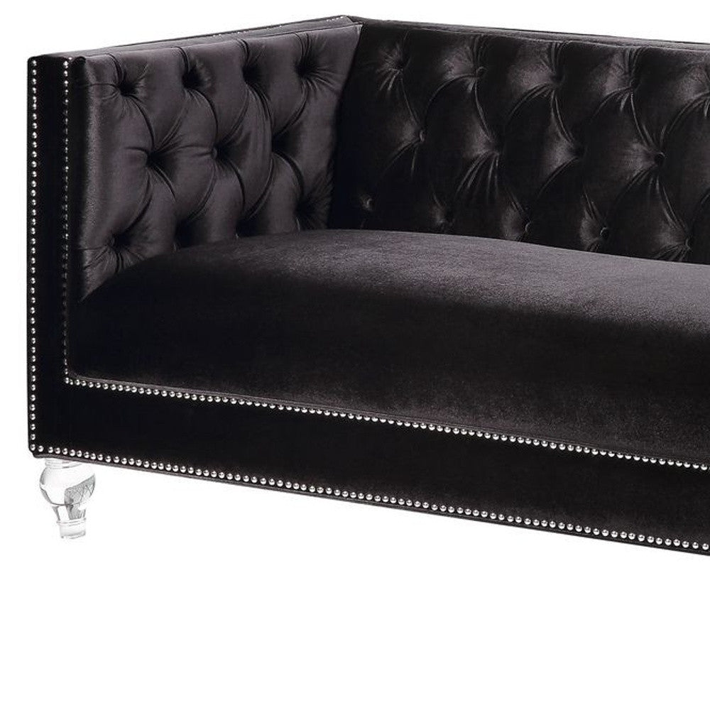 89" Black and Silver Velvet Tuxedo Sofa