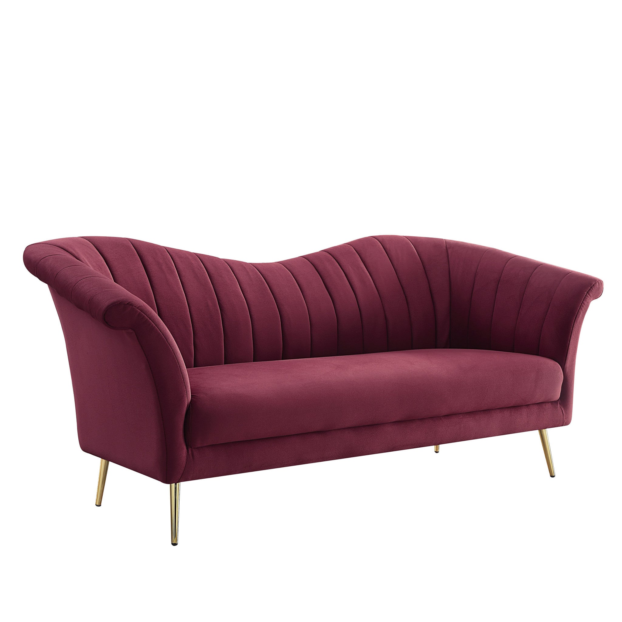 80" Red and Gold Velvet Rolled-Arm Sofa