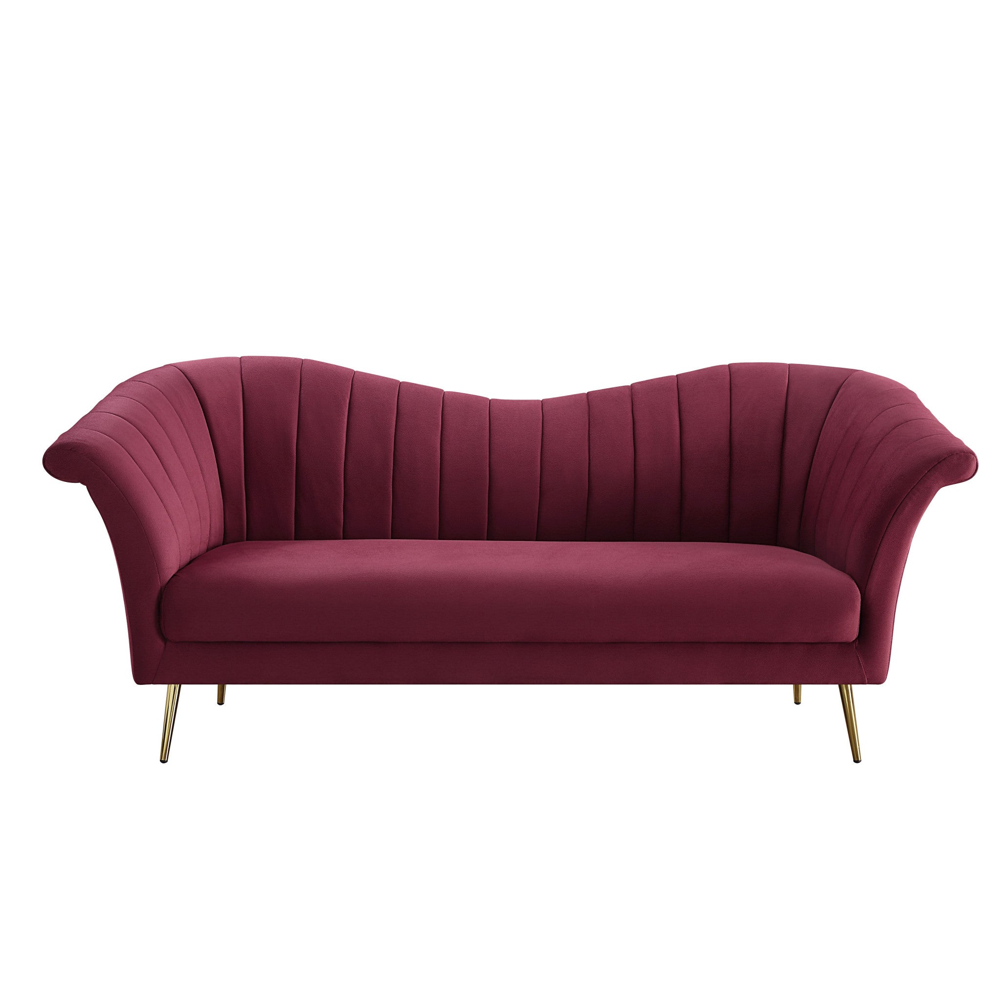 80" Red and Gold Velvet Rolled-Arm Sofa